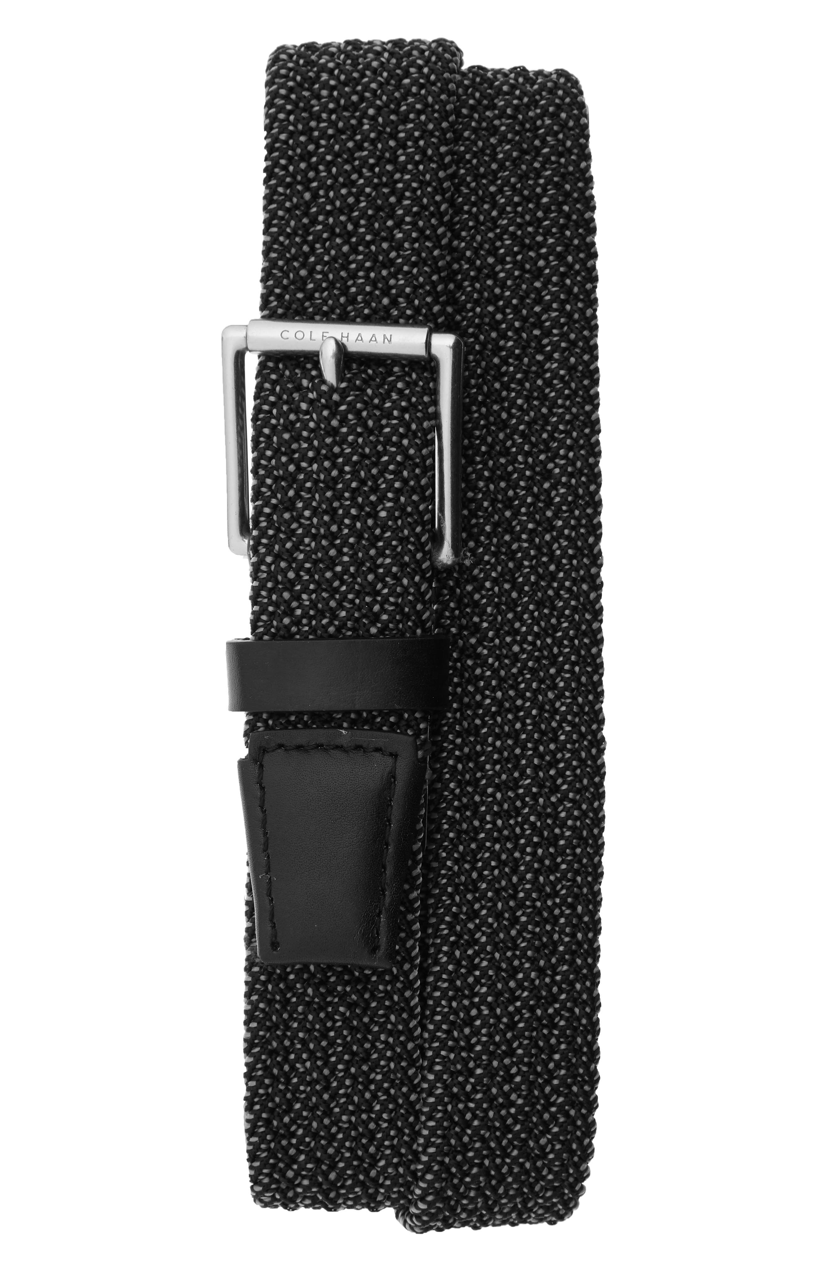 Cole Haan Stretch Weave Belt, Black/ Tumbled Nickel