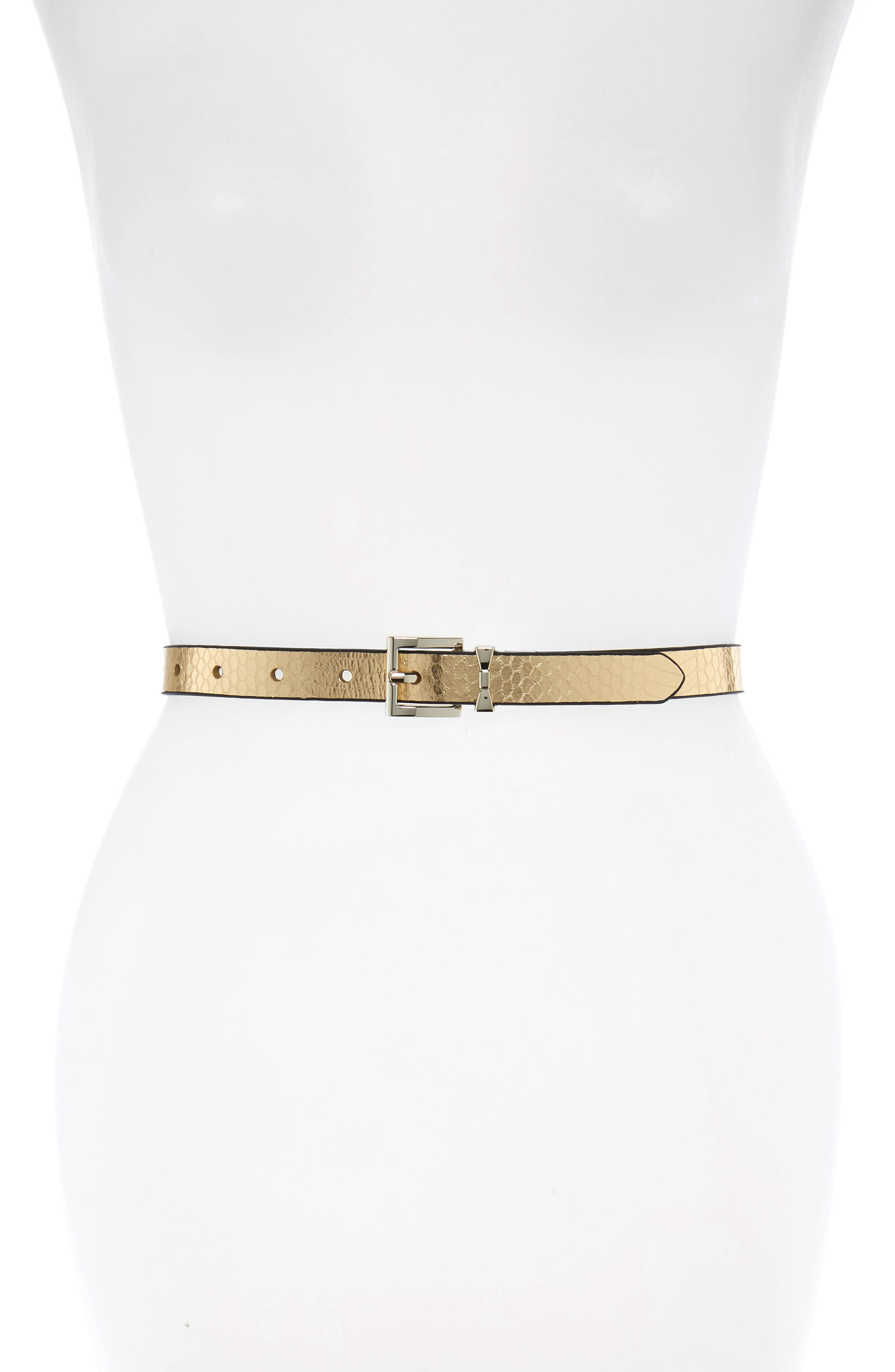 Kate Spade New York Metallic Snake Pattern Reversible Belt, Gold