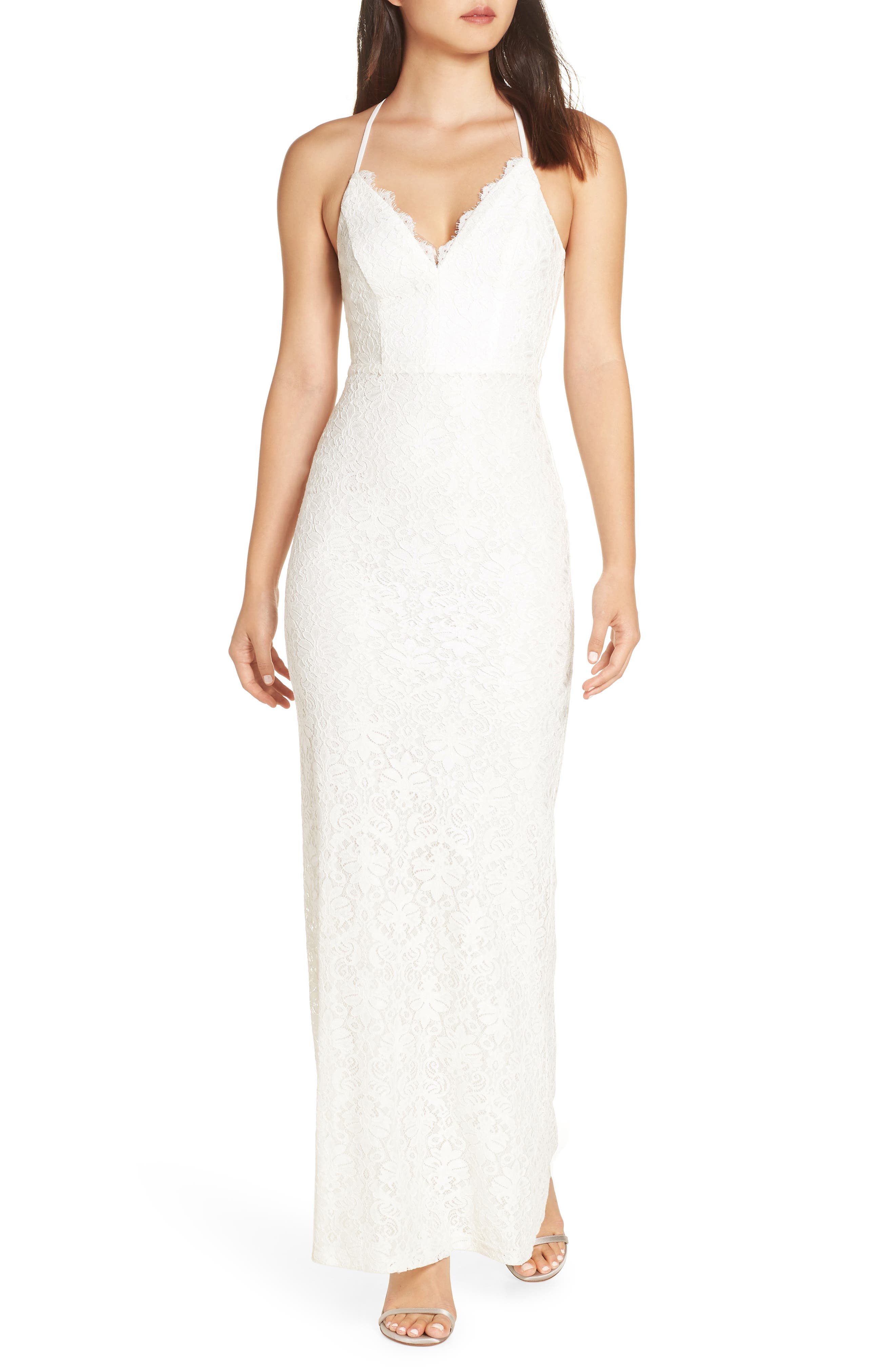 Lulus Alice Crisscross Back Gown, White