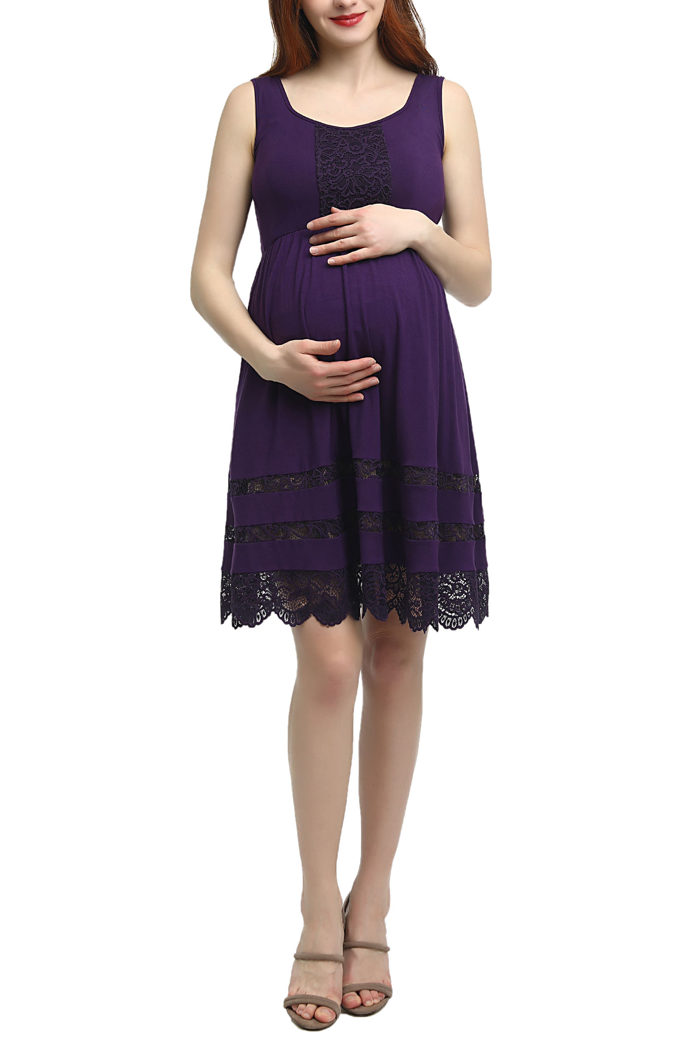 Kimi And Kai Savana Lace Trim Maternity Skater Dress, Purple