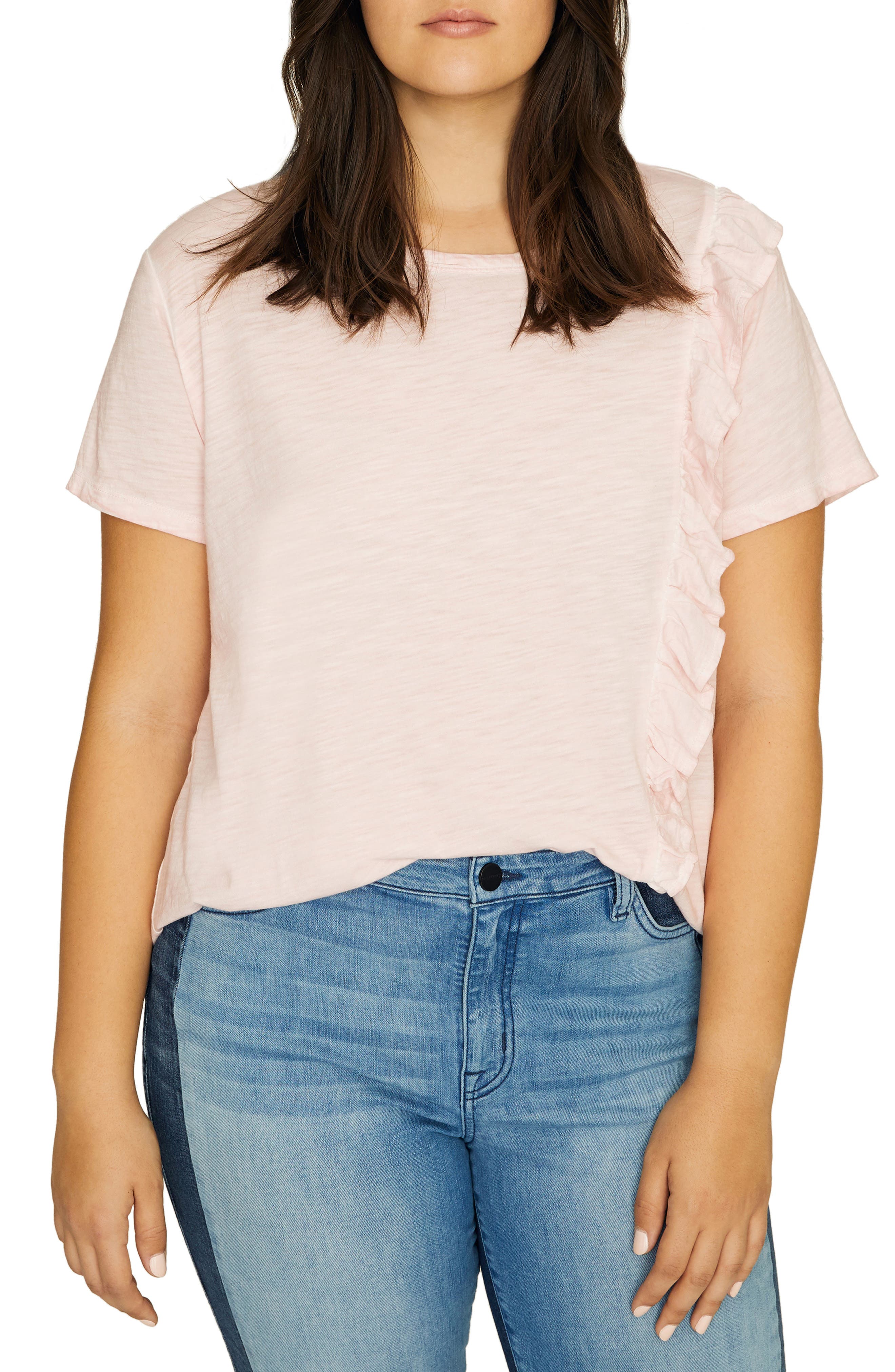 Plus Size Sanctuary Gia Ruffle Trim Tee, Pink