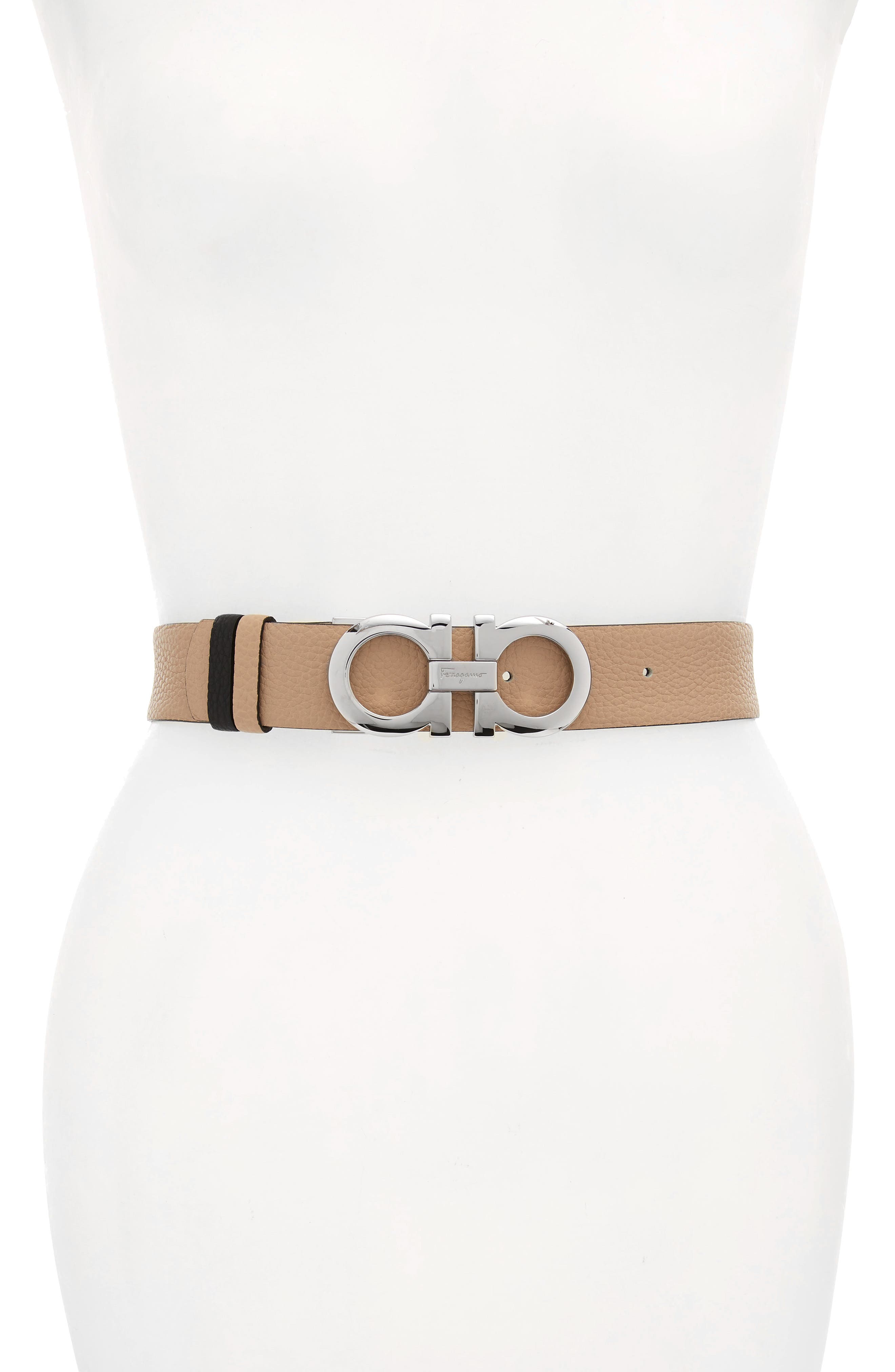 Salvatore Ferragamo Reversible Gancini Calfskin Leather Belt, New Bisque