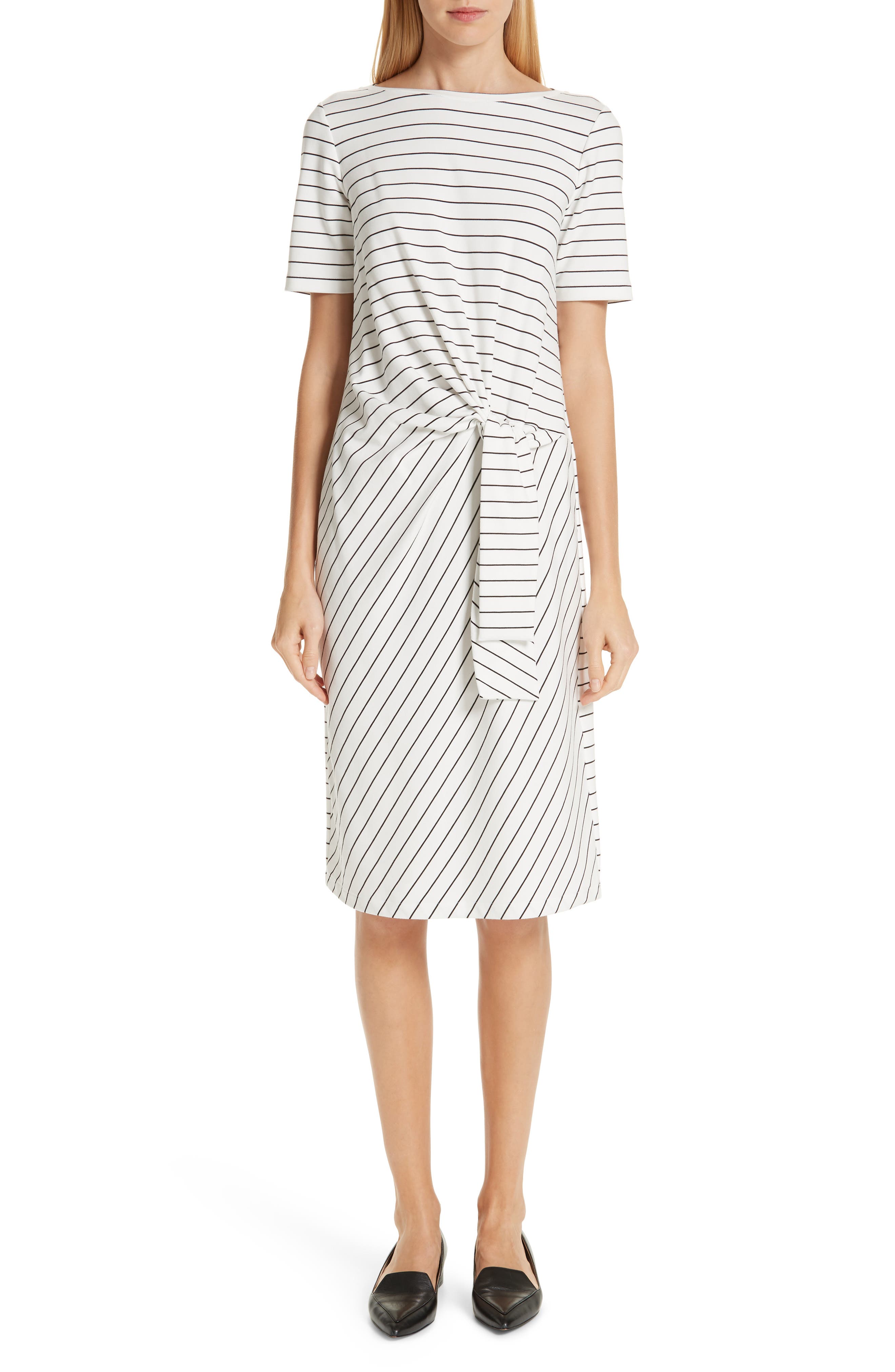 Lafayette 148 New York Glendora Knotted Stripe Dress, White