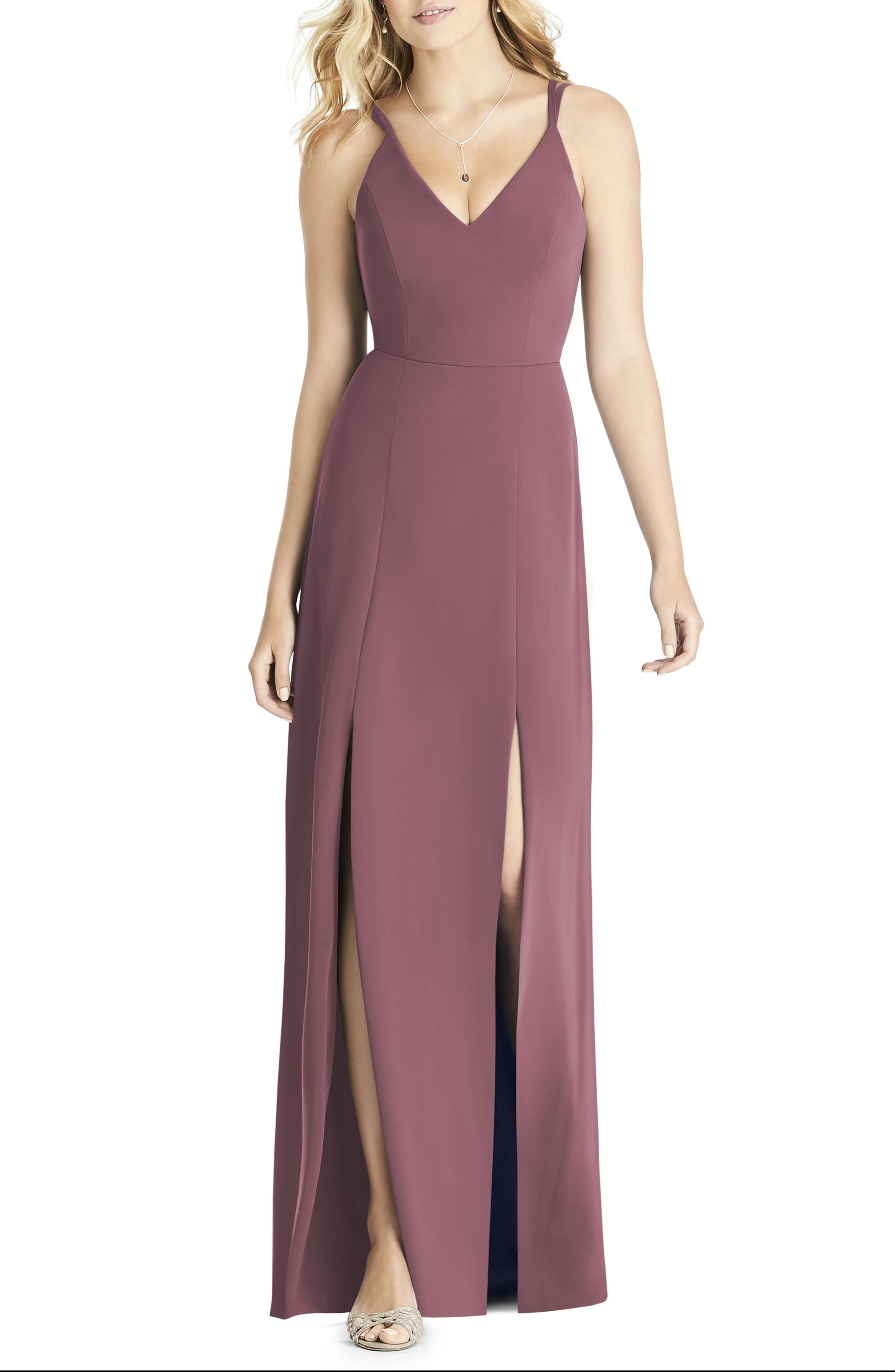 Social Bridesmaids Slit Matte Chiffon Gown, Pink