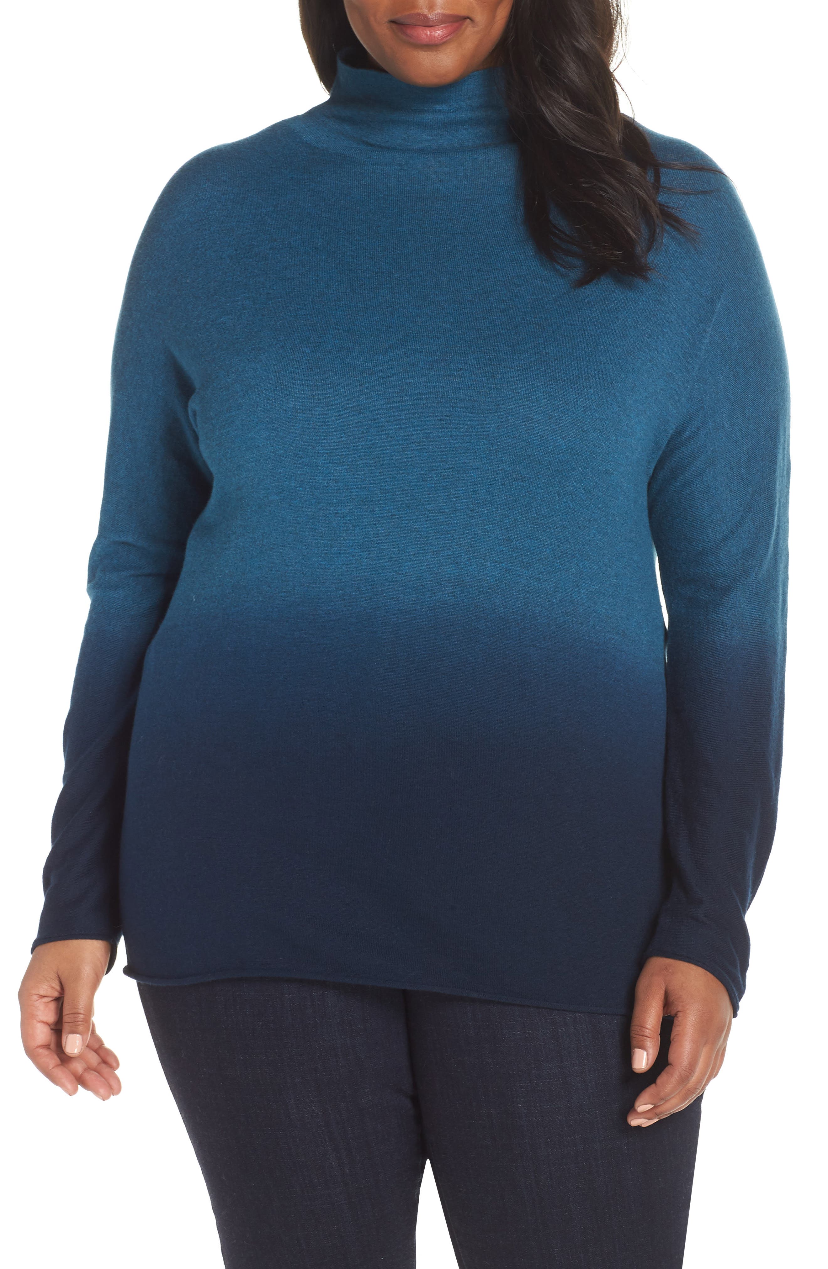 Plus Size Nic+Zoe Traveler Funnel Neck Sweater, Blue