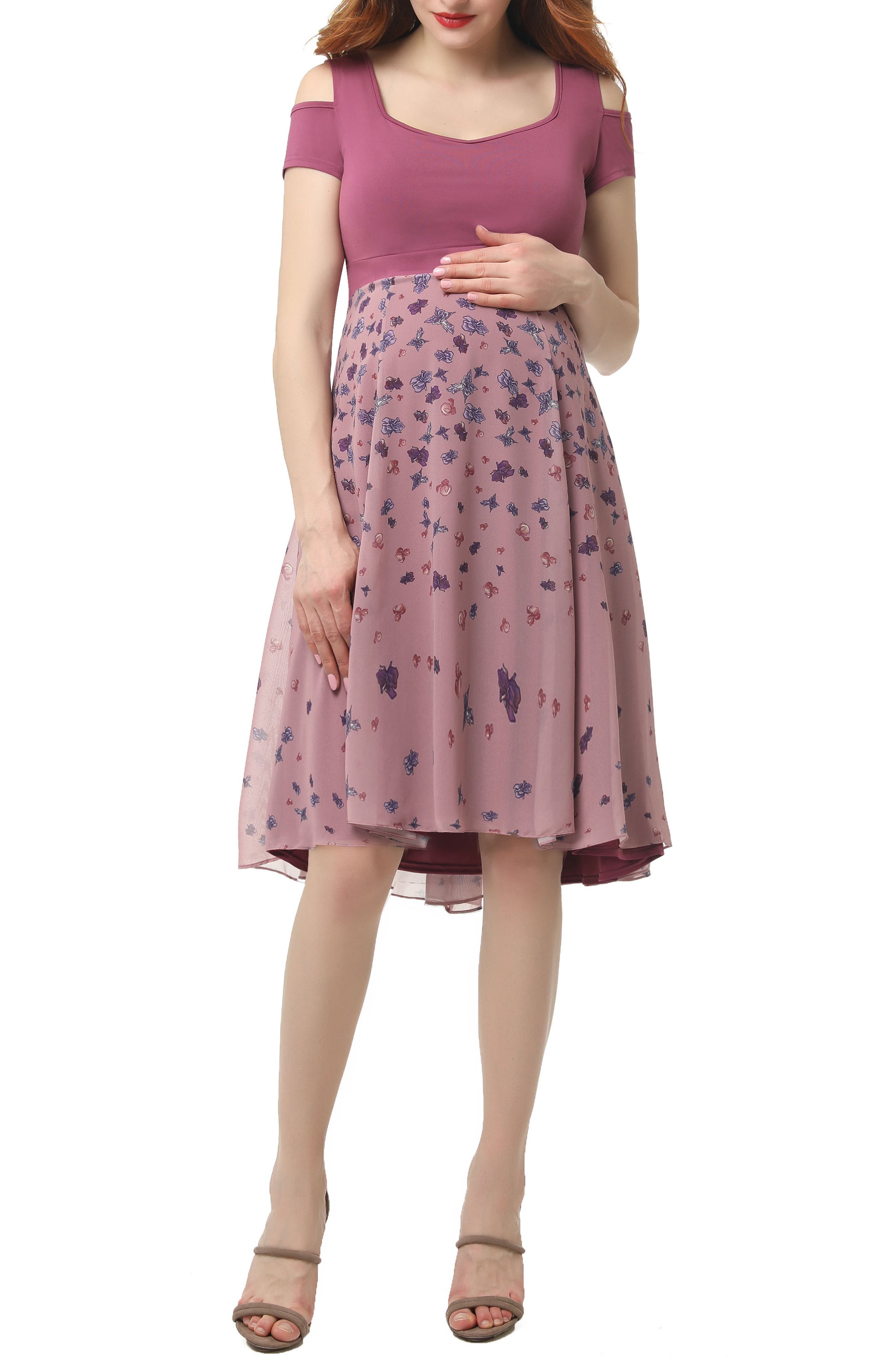 Kimi And Kai Erica Cold Shoulder Maternity Dress, Pink