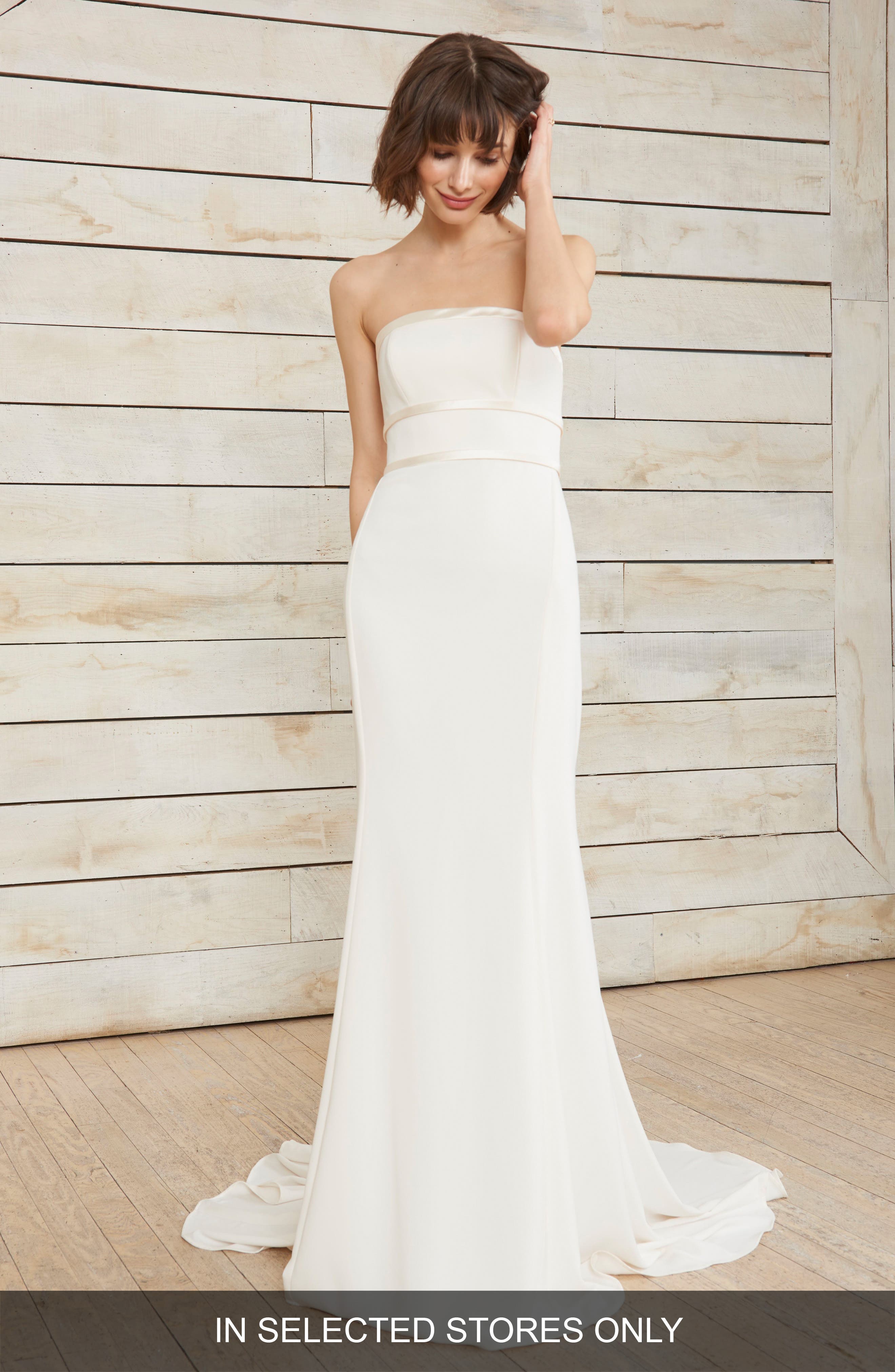 Nouvelle Amsale Arielle Bow Detail Strapless Crepe Gown, Size IN STORE ONLY - Ivory