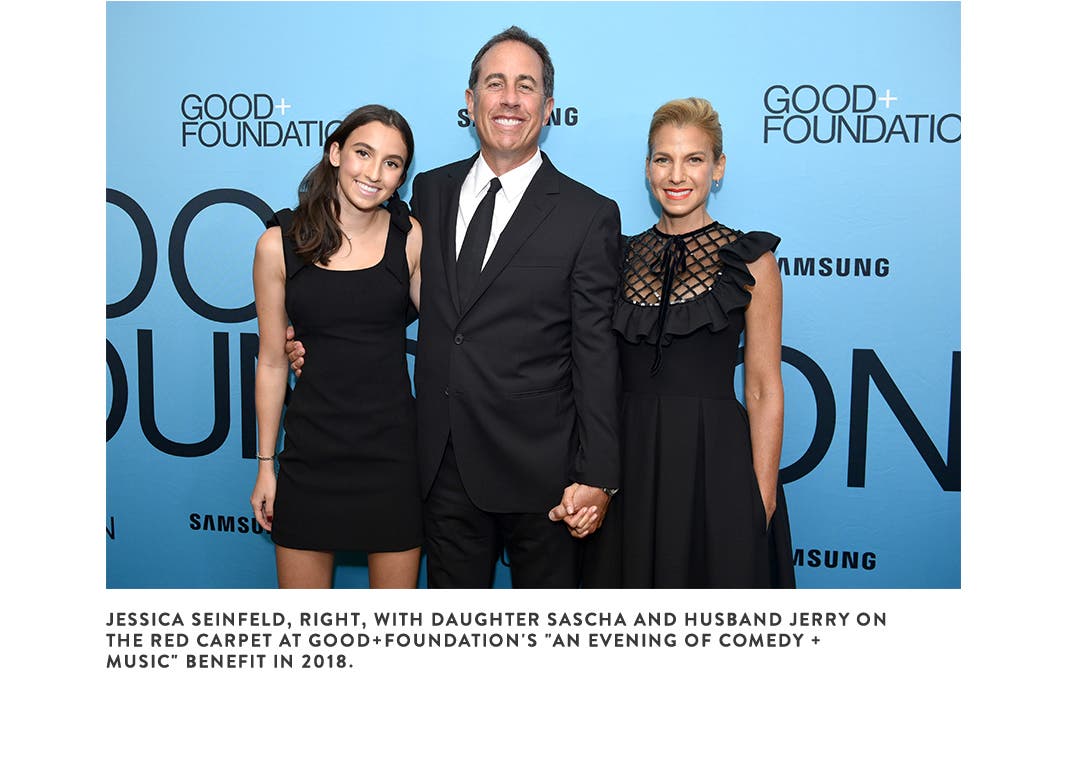 Jessica Seinfeld, daughter Sascha and husband Jerry at Good+Foundation's 2018 benefit.