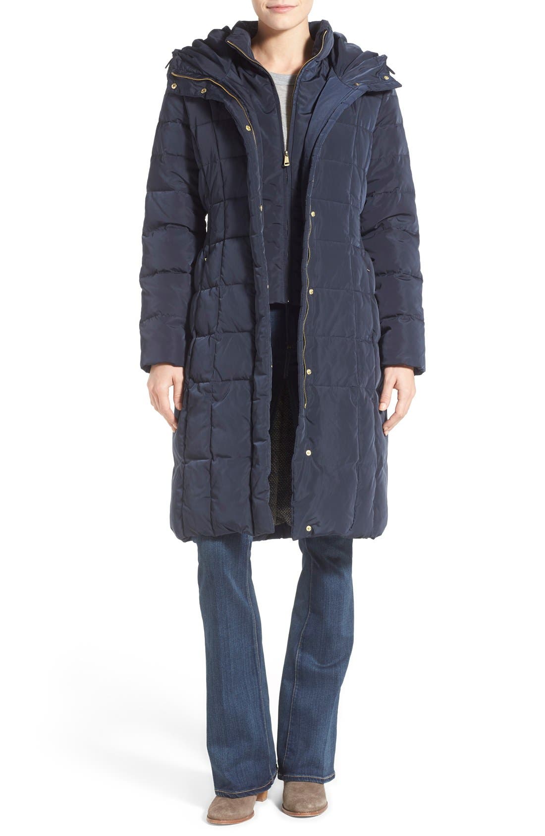 Cole Haan Bib Insert Down & Feather Fill Coat, Blue