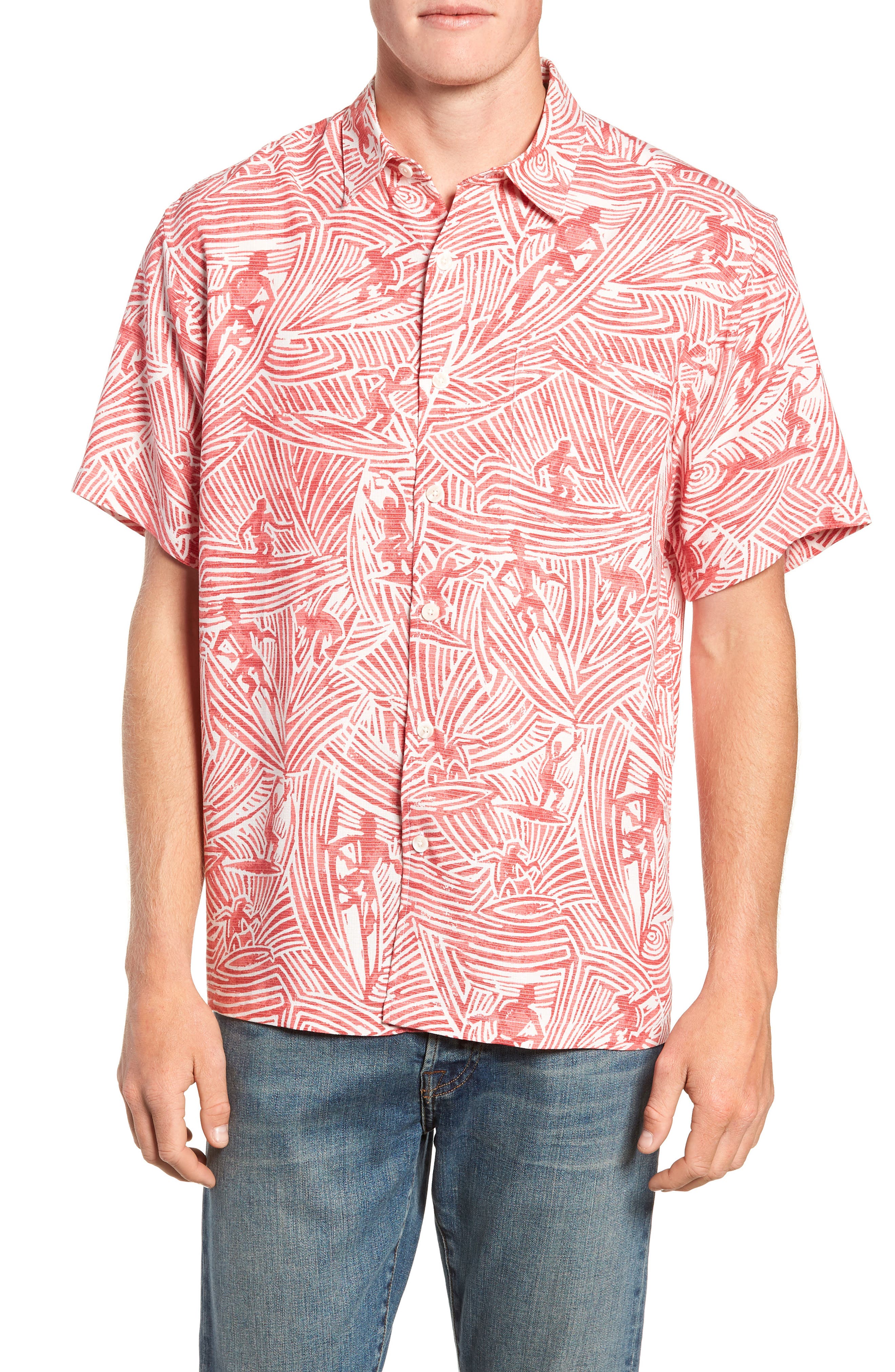 Kahala Surf Carvings Classic Fit Sport Shirt, Red