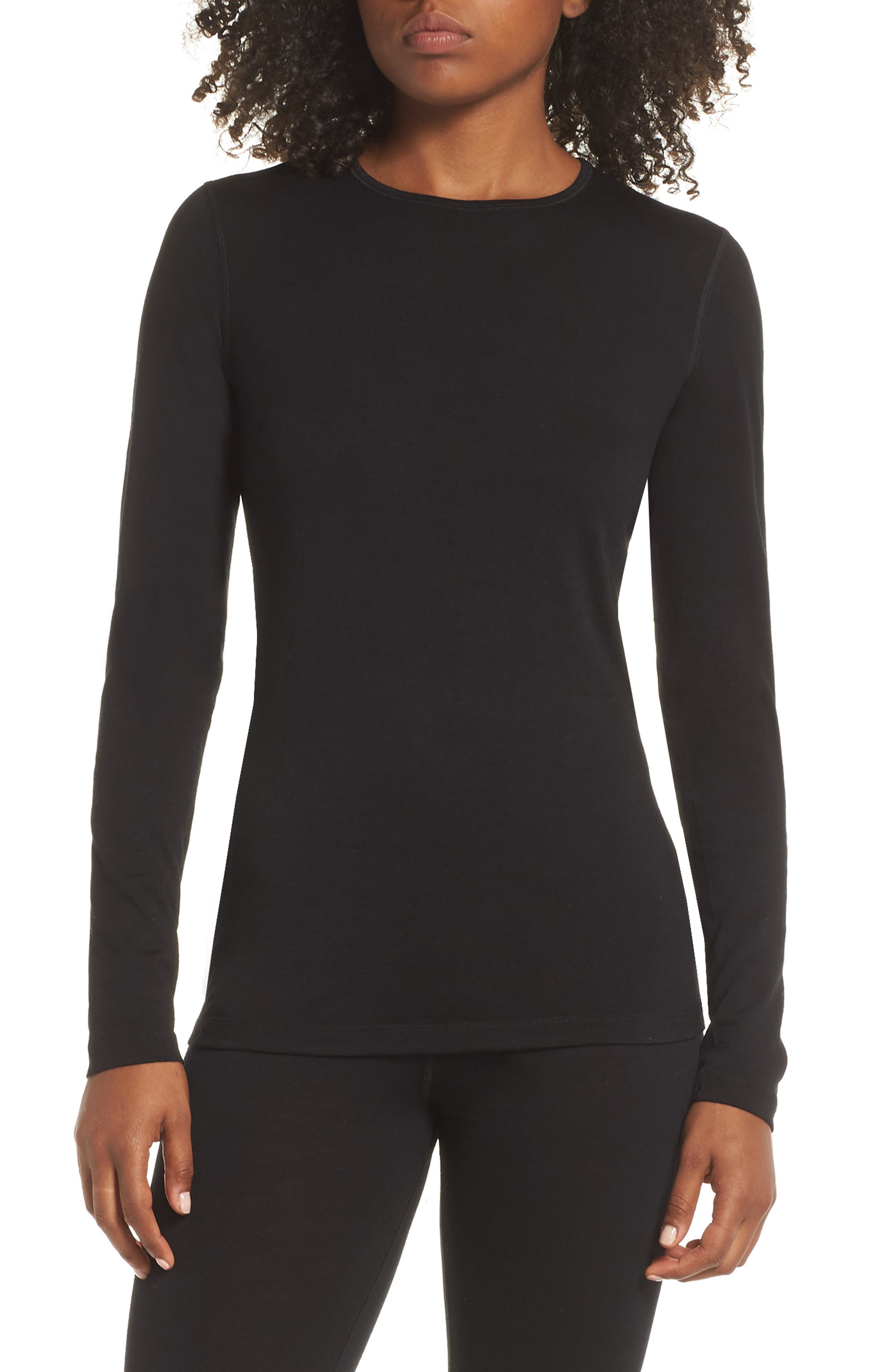 Icebreaker Oasis Long Sleeve Merino Wool Base Layer Tee, Black