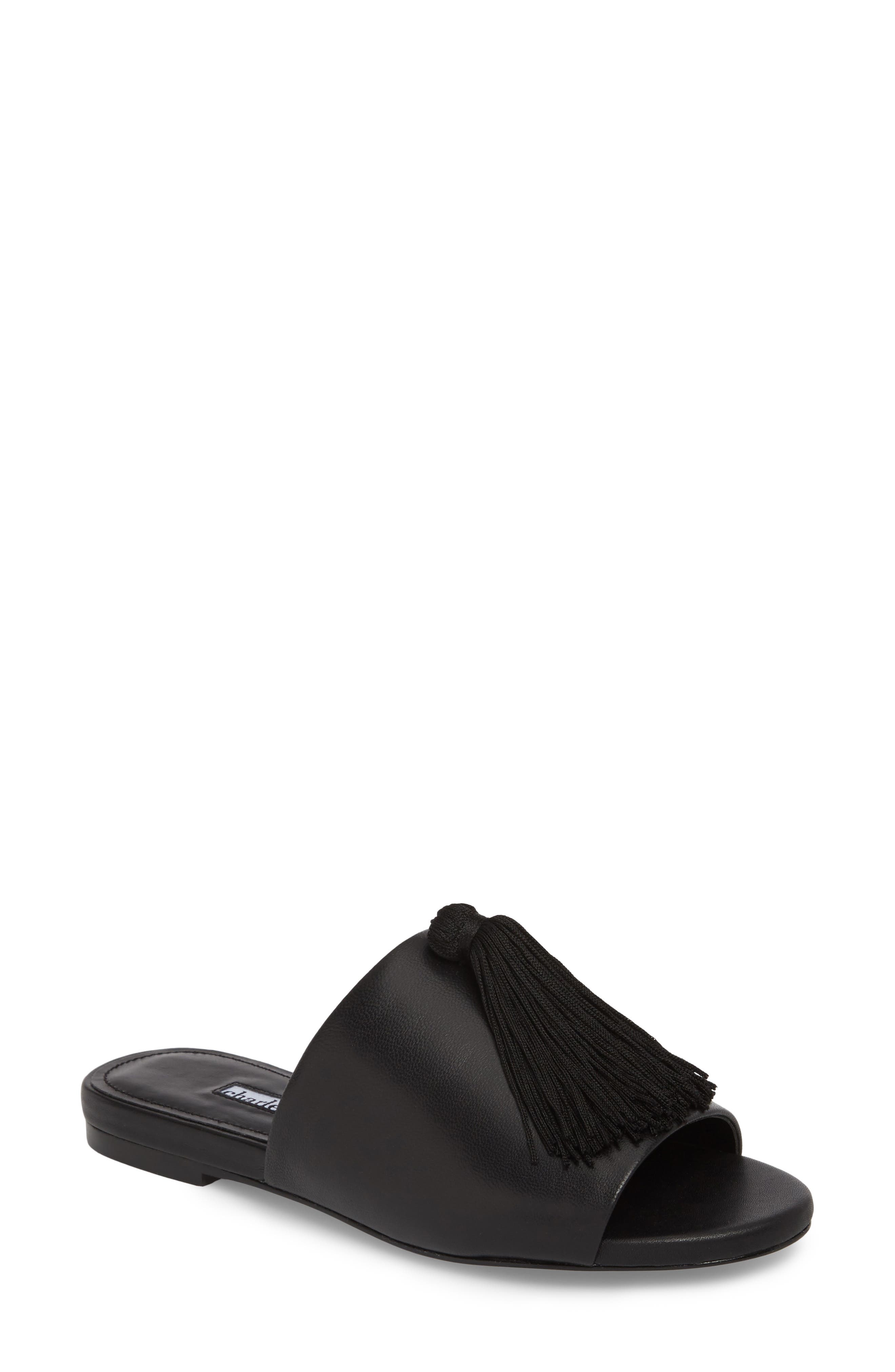 Charles David Sashay Tasseled Slide Sandal, Black