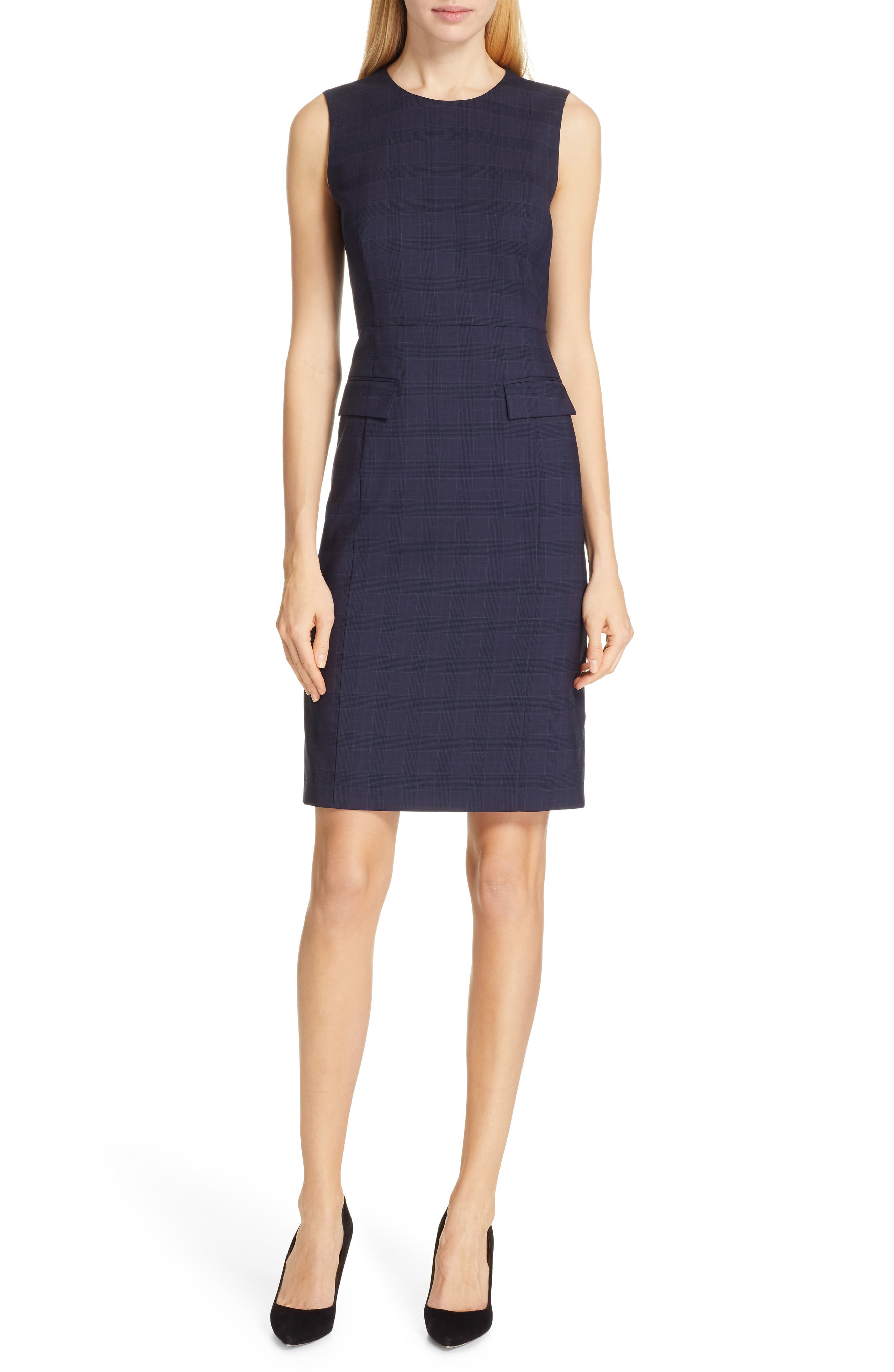 Boss Docanes Modern Check Wool Dress, Blue