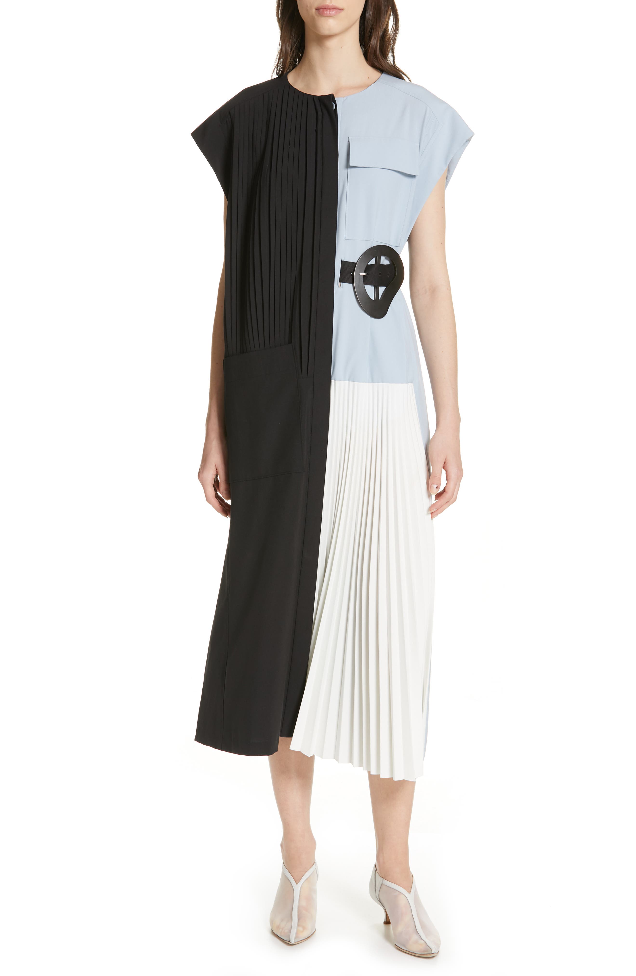 Tibi Edith Pleated Tank Dress, Black