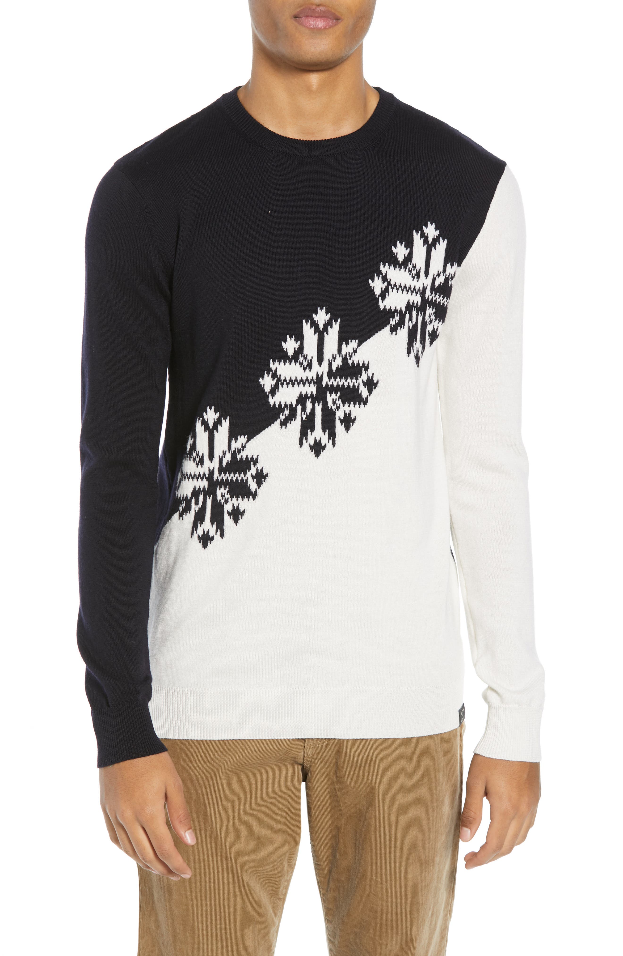 Scotch & Soda Intarsia Colorblock Wool Sweater, White