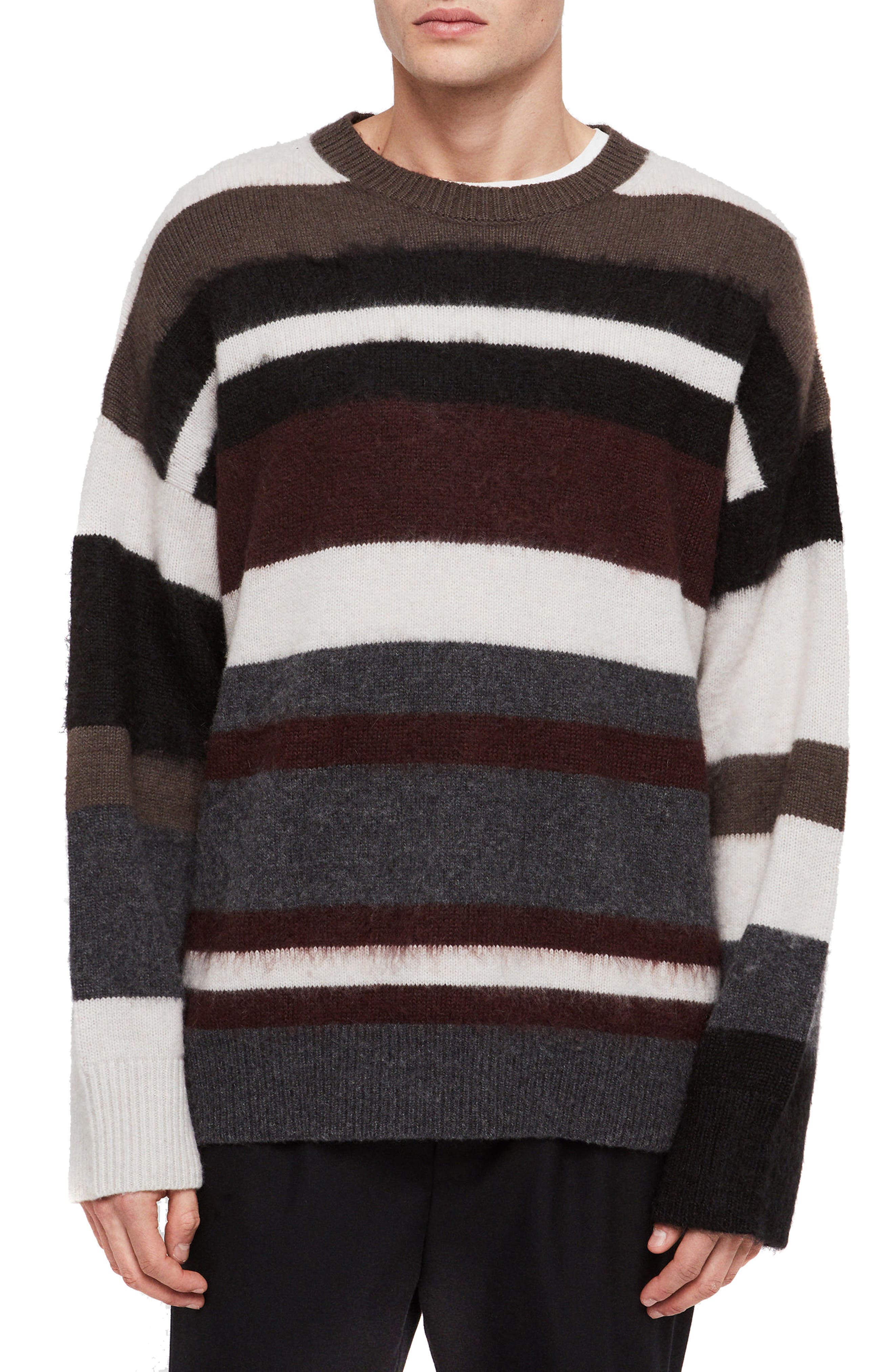 Allsaints Striley Striped Wool Blend Sweater, Brown