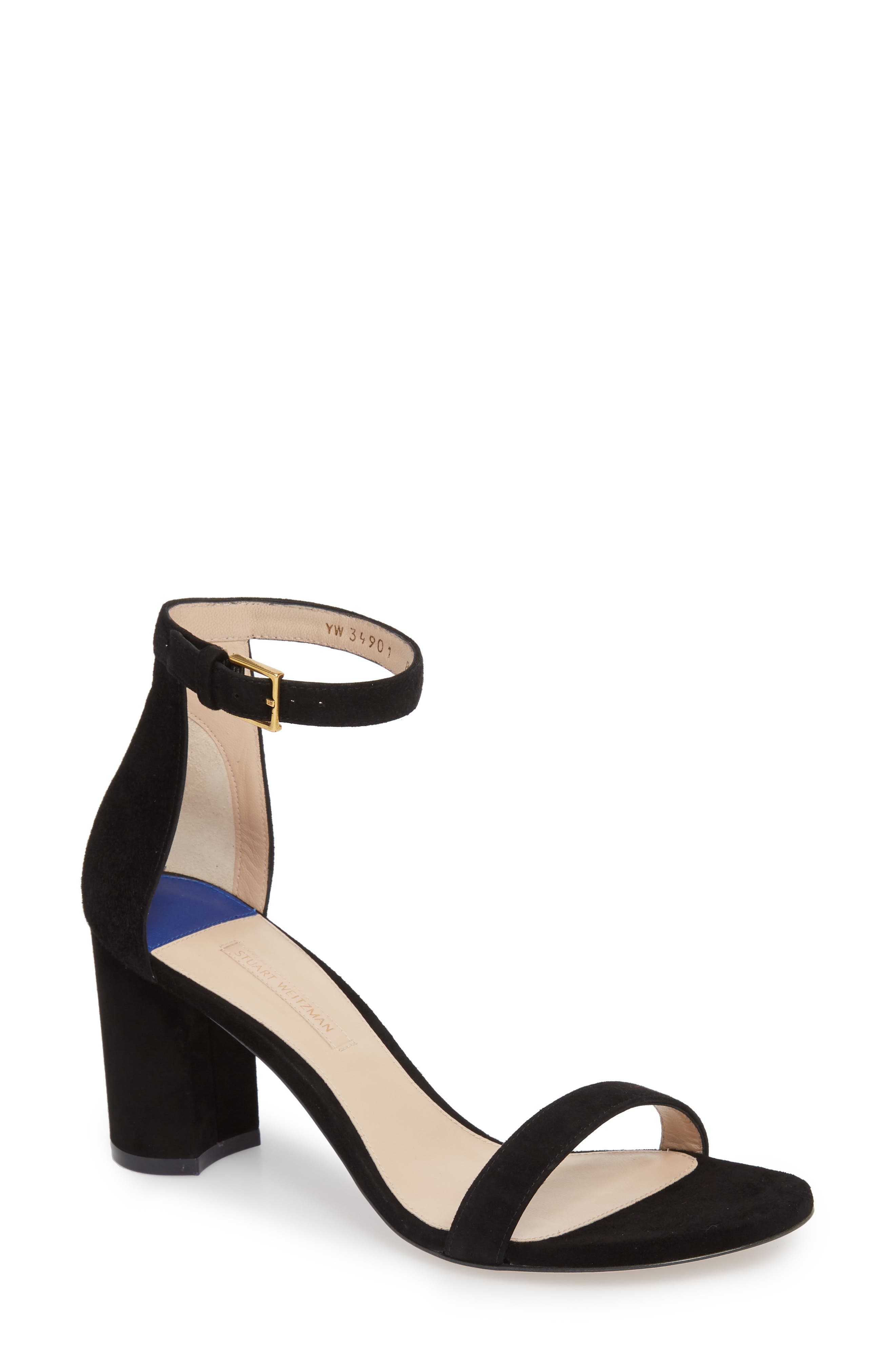 Stuart Weitzman 75Lessnudist Ankle Strap Sandal, Black