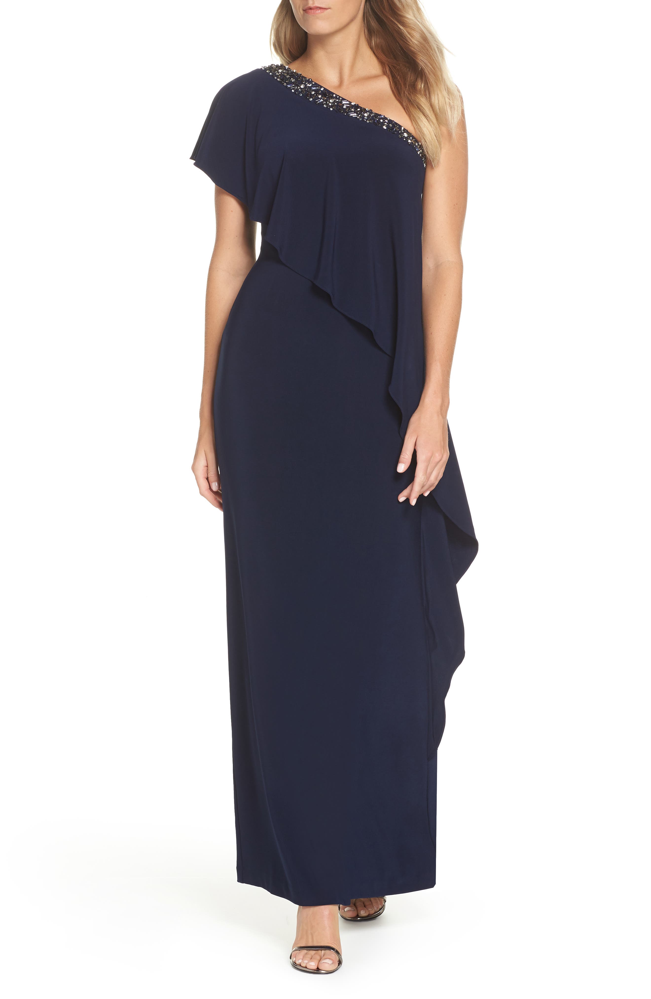 Vince Camuto One-Shoulder Gown, Blue