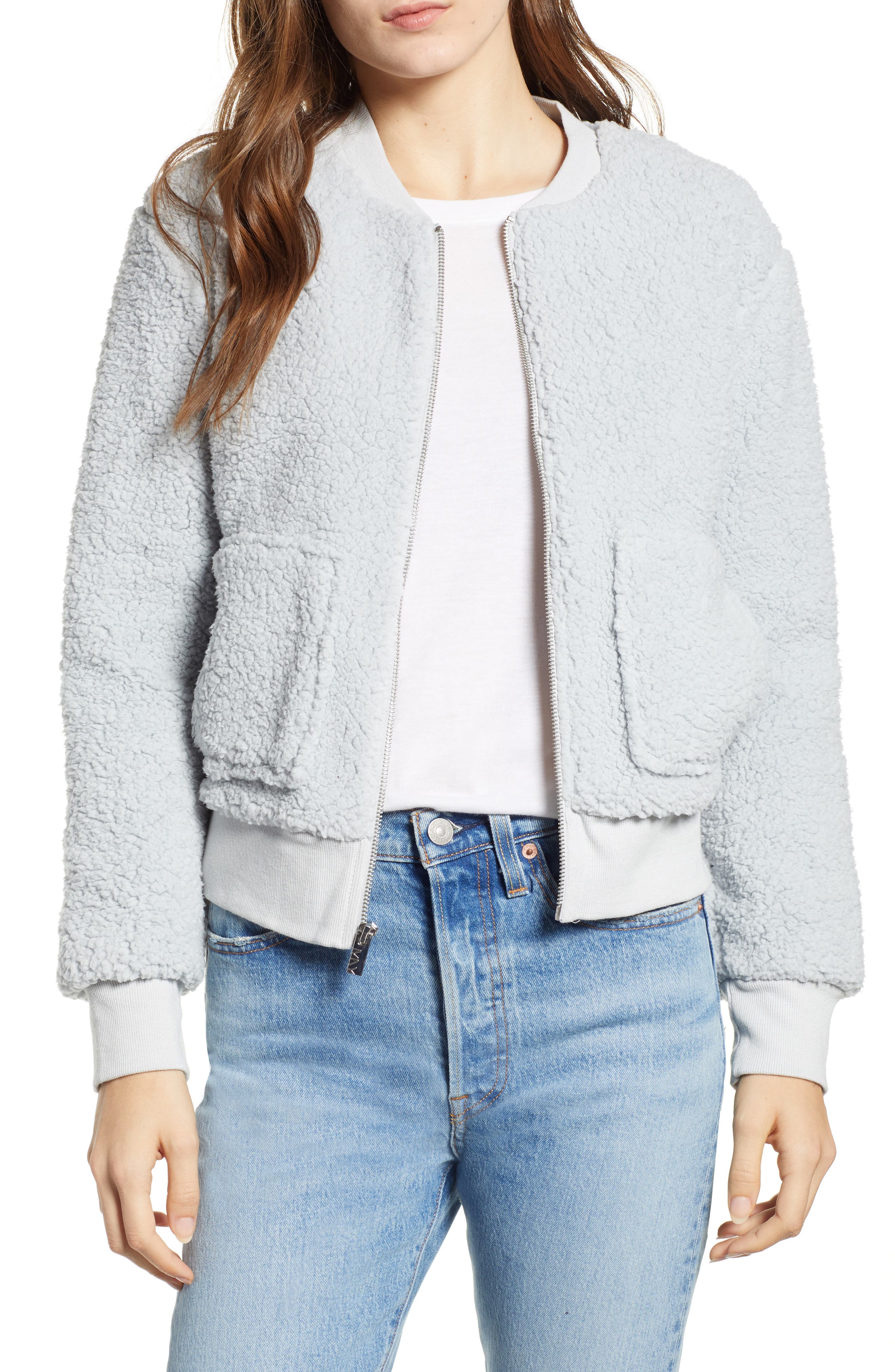 Marc New York Teddy Fleece Bomber Jacket, Beige