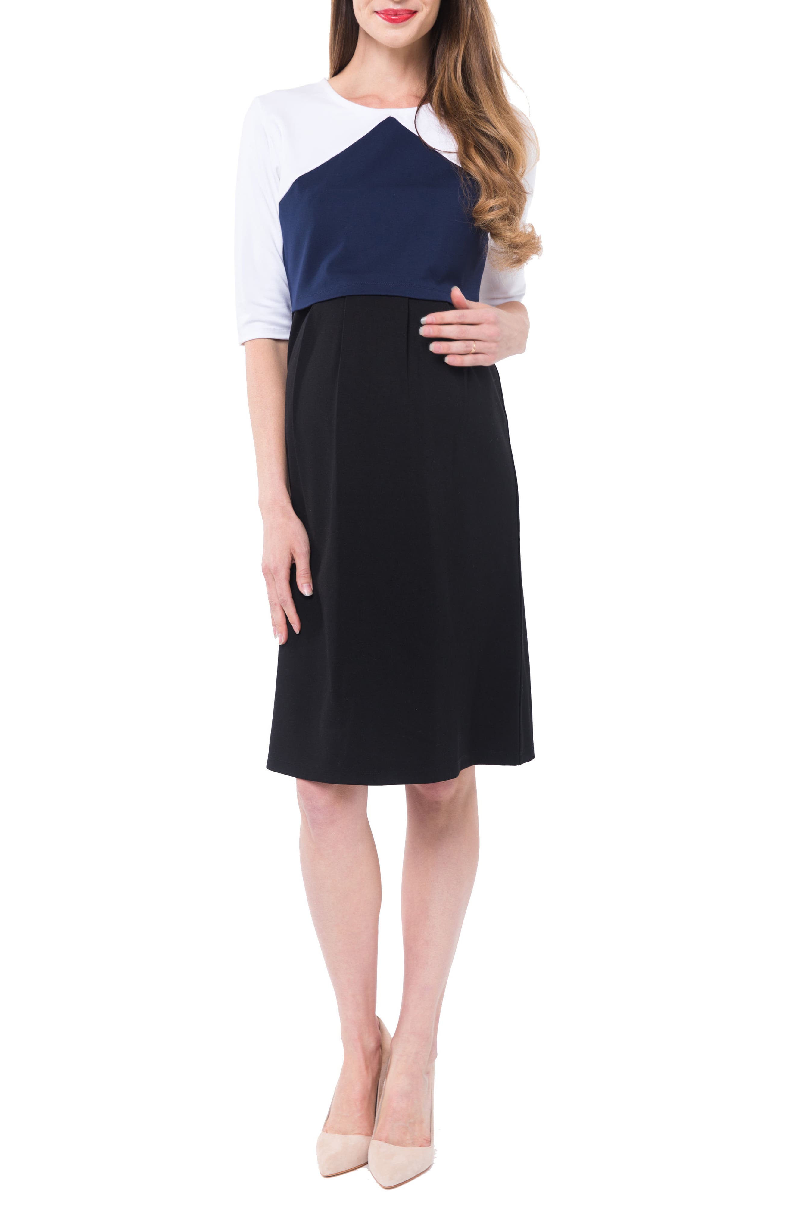 Nom Maternity Valentina Ponte Knit Maternity/nursing Dress, White