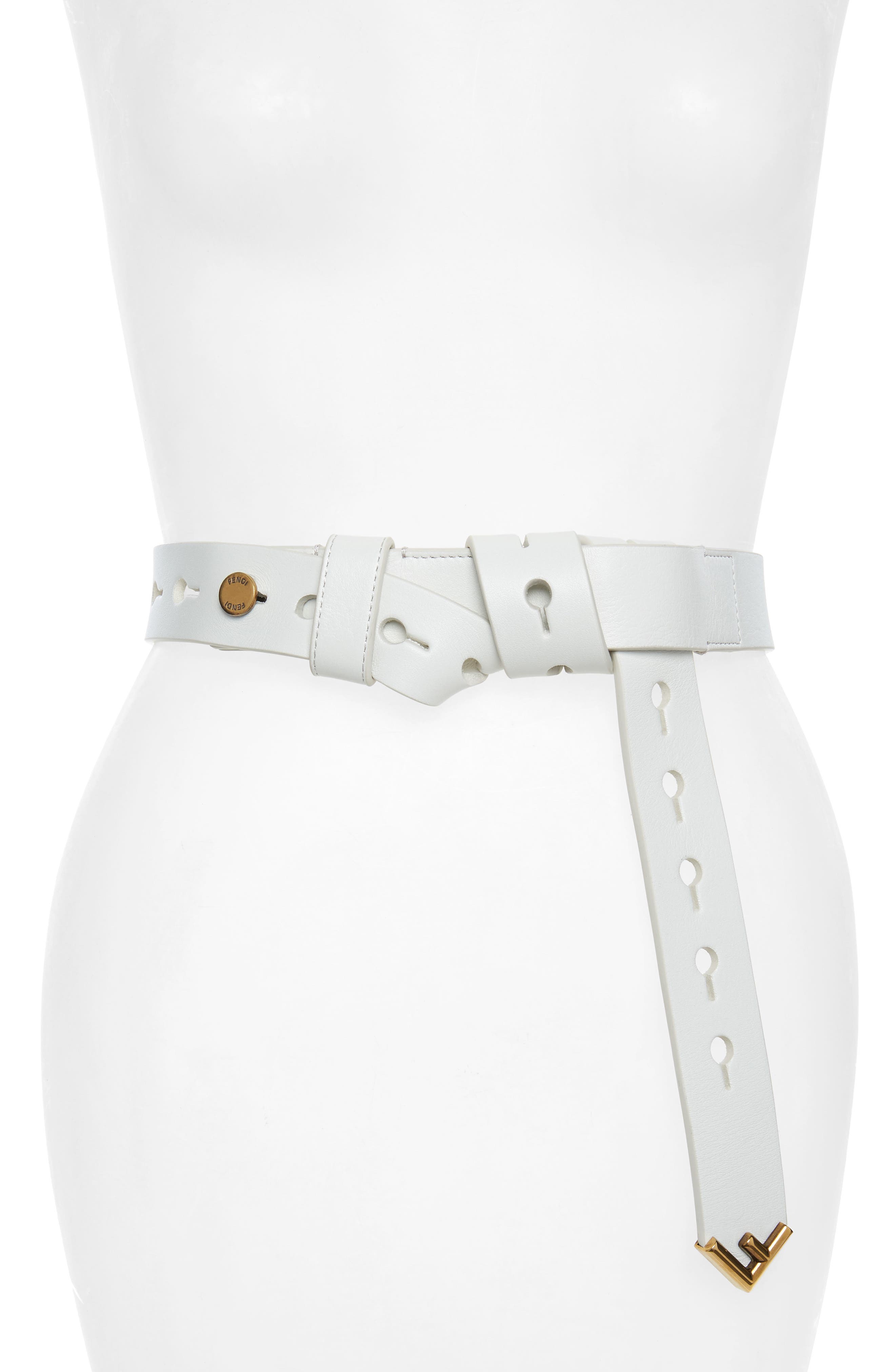 Fendi Logo Hardware Leather Belt, Size One Size - Blanco