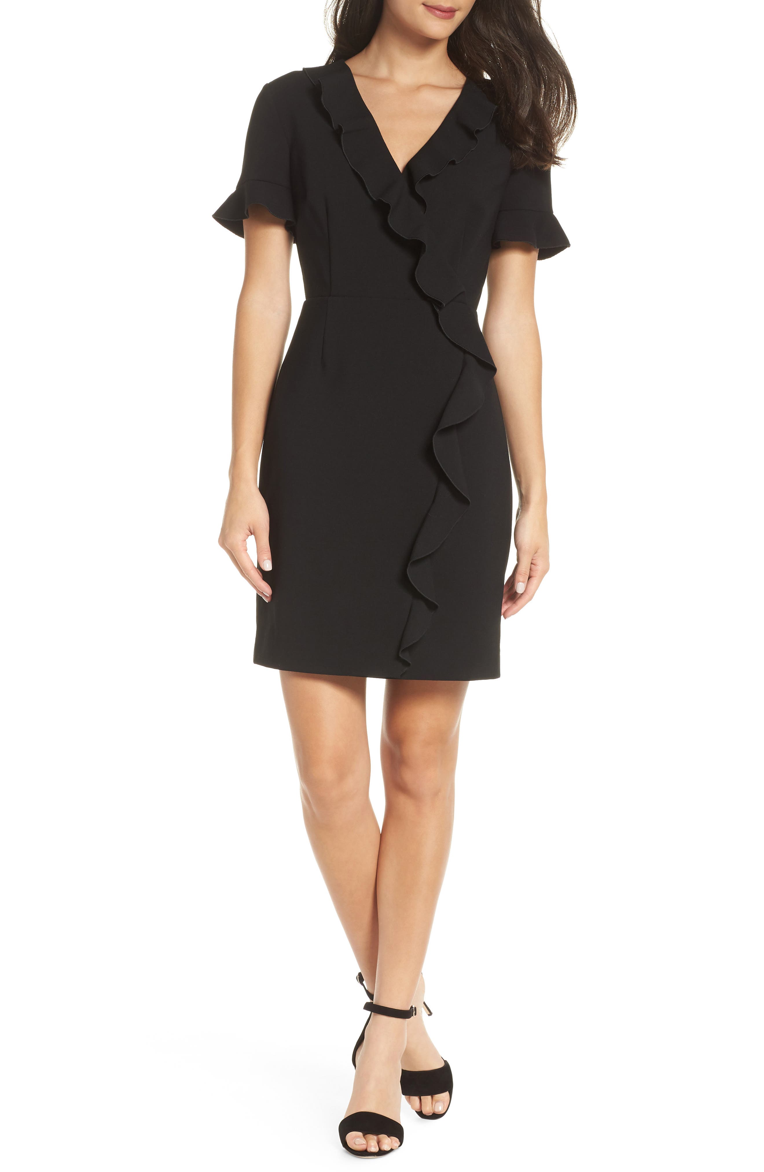 French Connection Alianor Stretch Frill Dress, Black