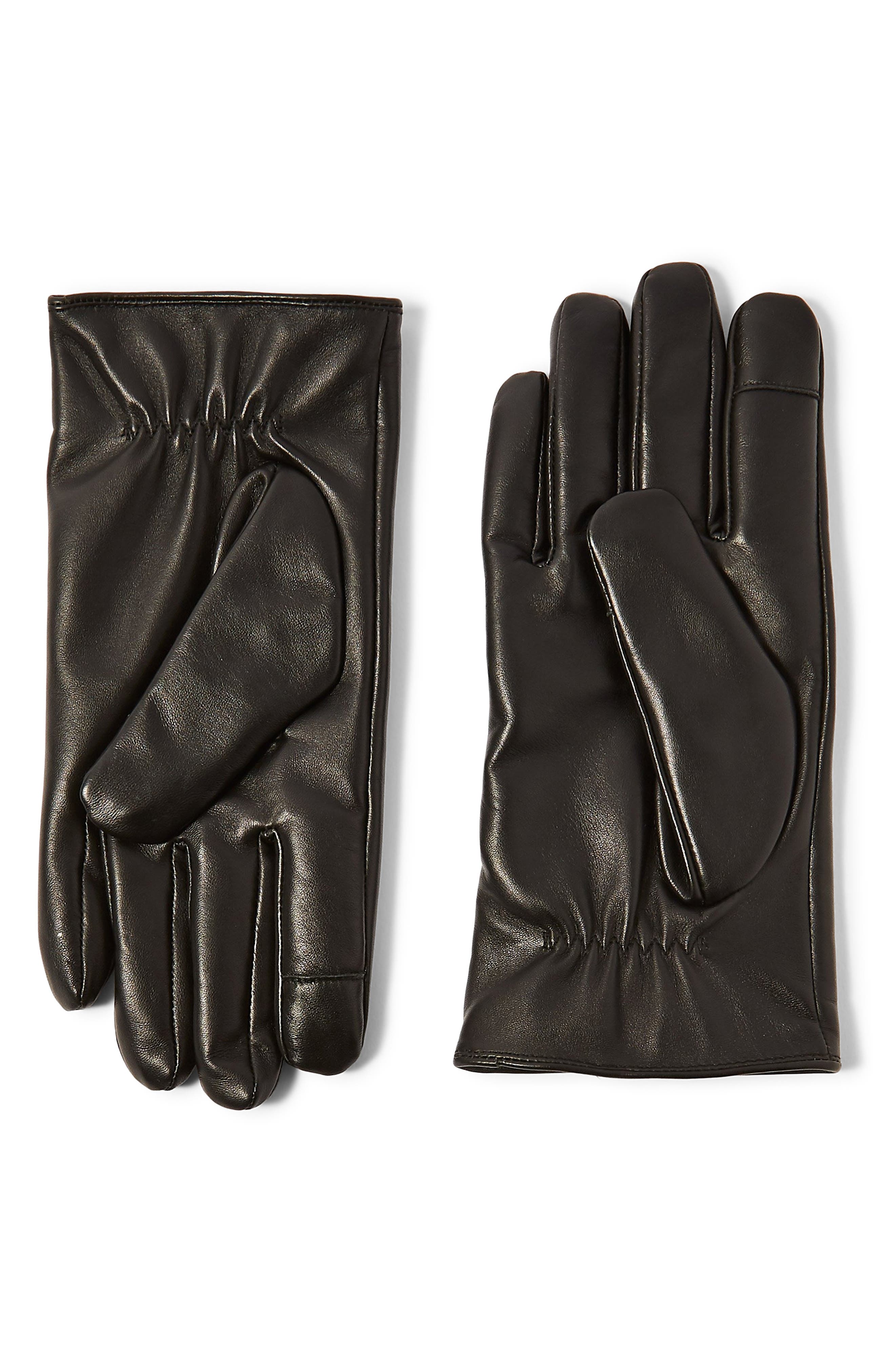 Topman Leather Gloves, Black