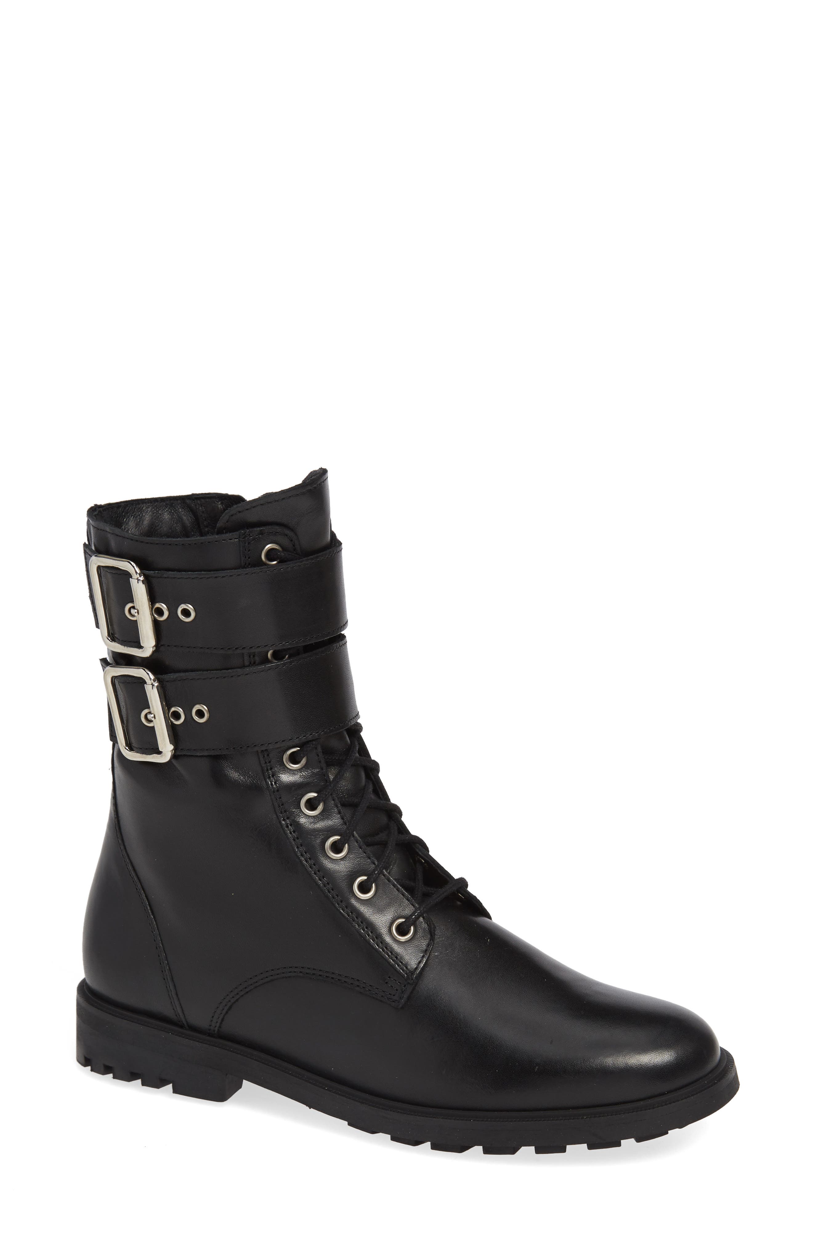 Black Suede Studio Keri Combat Boot, Black