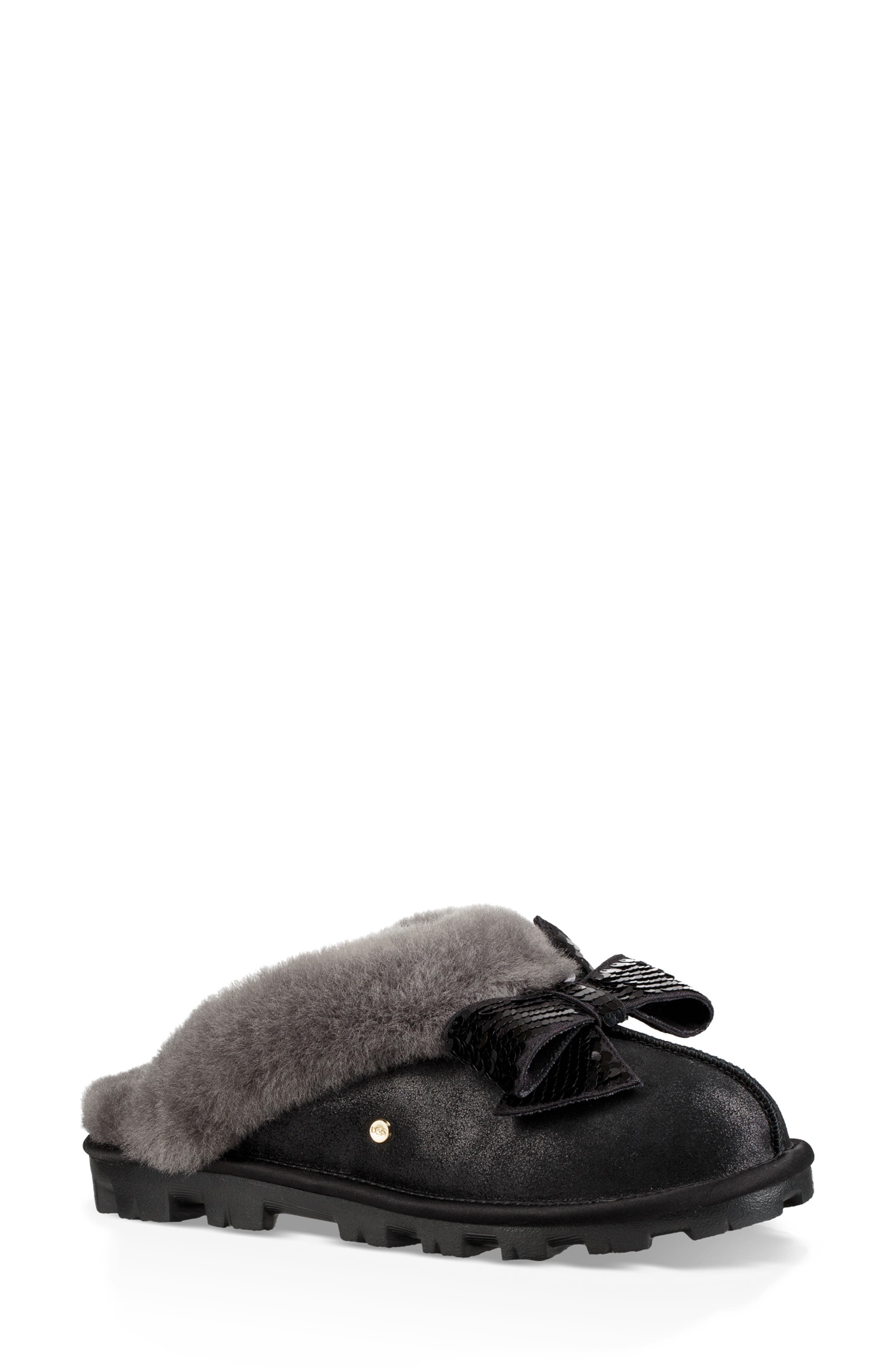 Ugg Genuine Shearling & Sequin Bow Slipper, Black