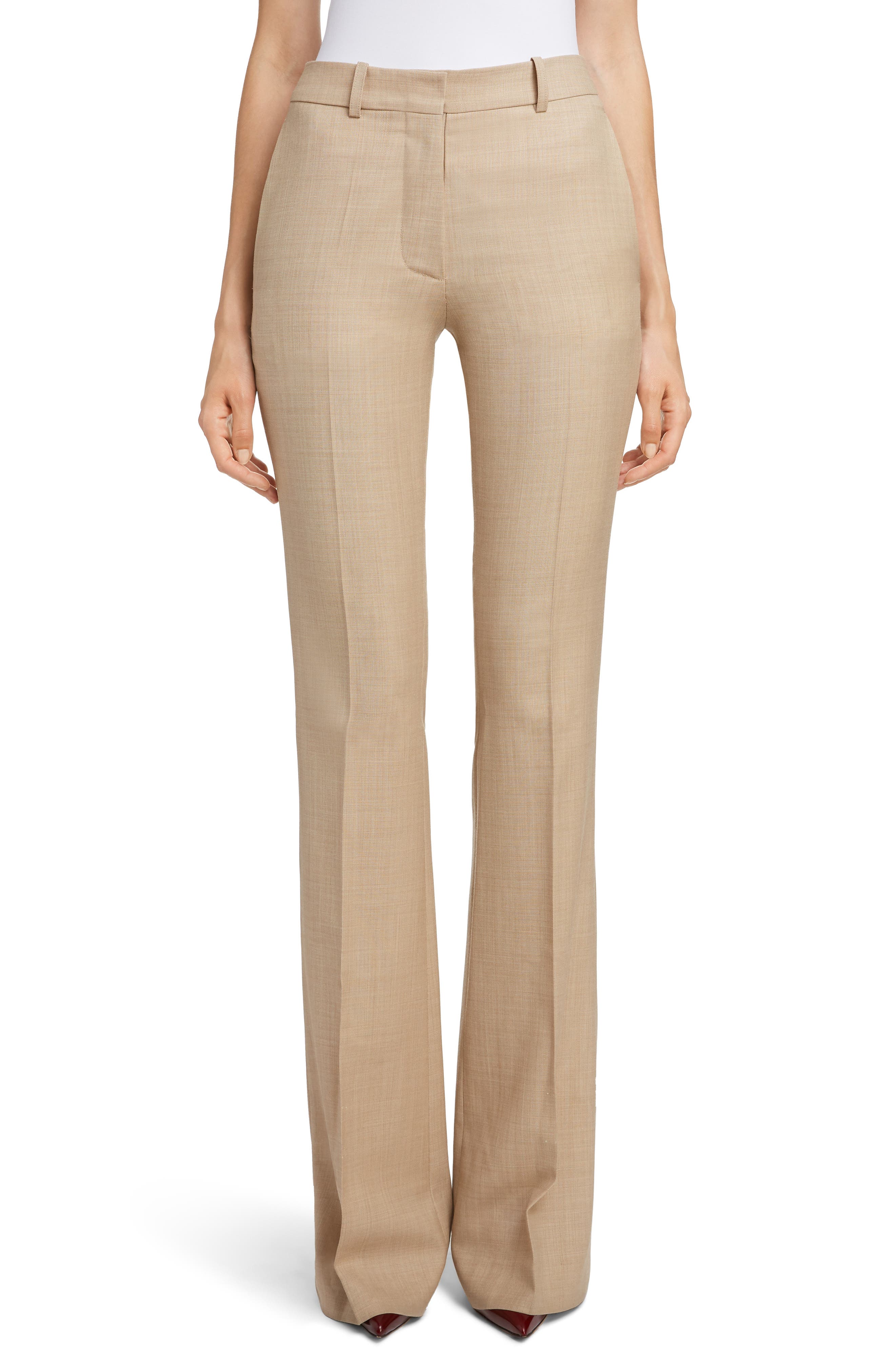 Victoria Beckham High Waist Flare Wool Pants, US / 14 UK - Beige