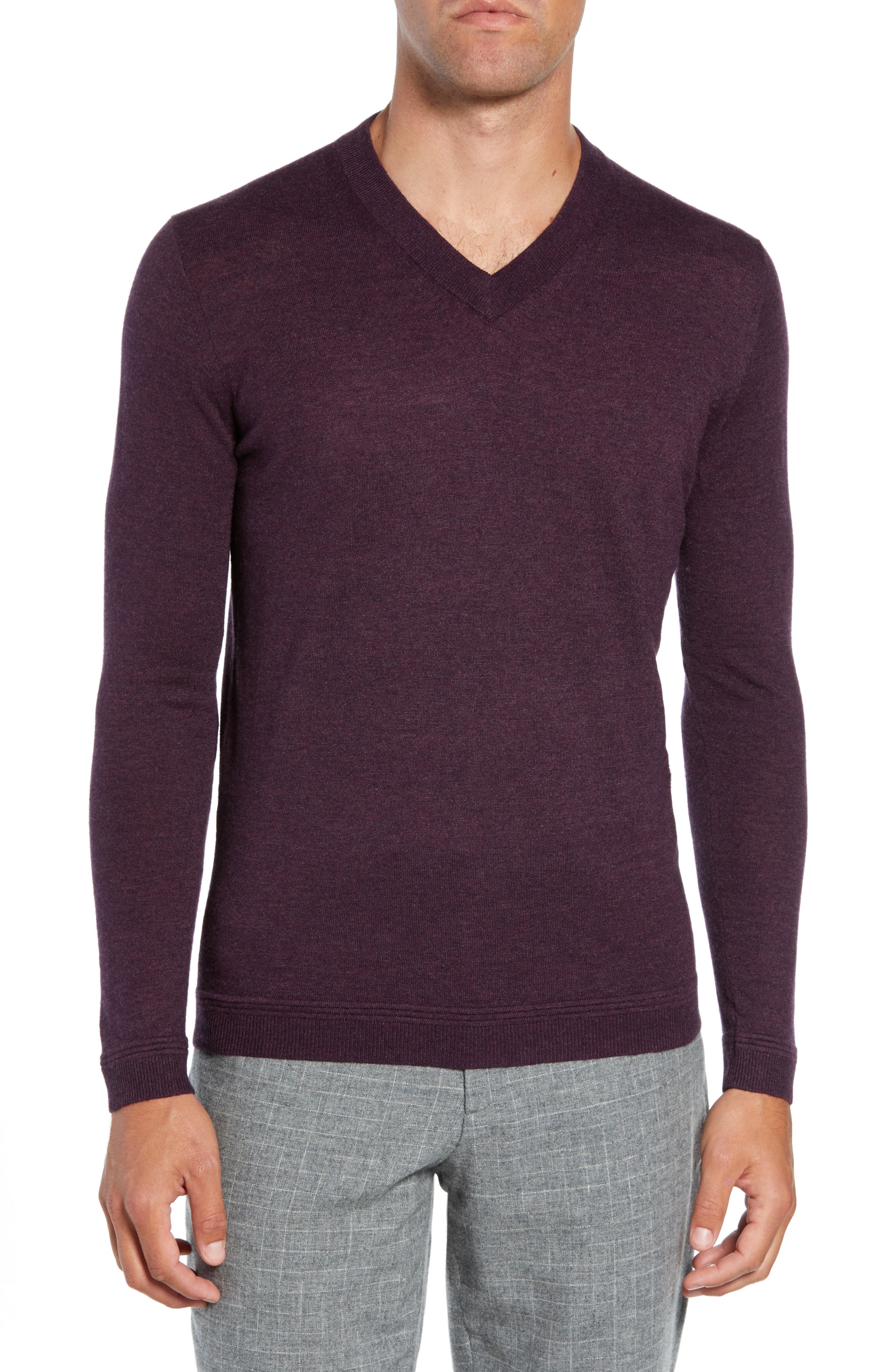 Ted Baker London Noel Slim Fit V-Neck Wool Blend Sweater, Purple
