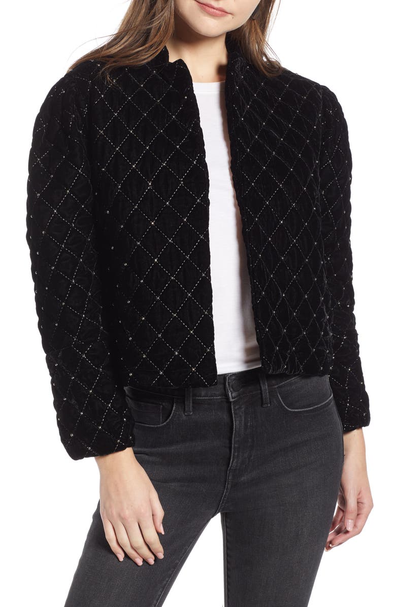 Quilted Velvet Jacket,
Main,
color, BLACK