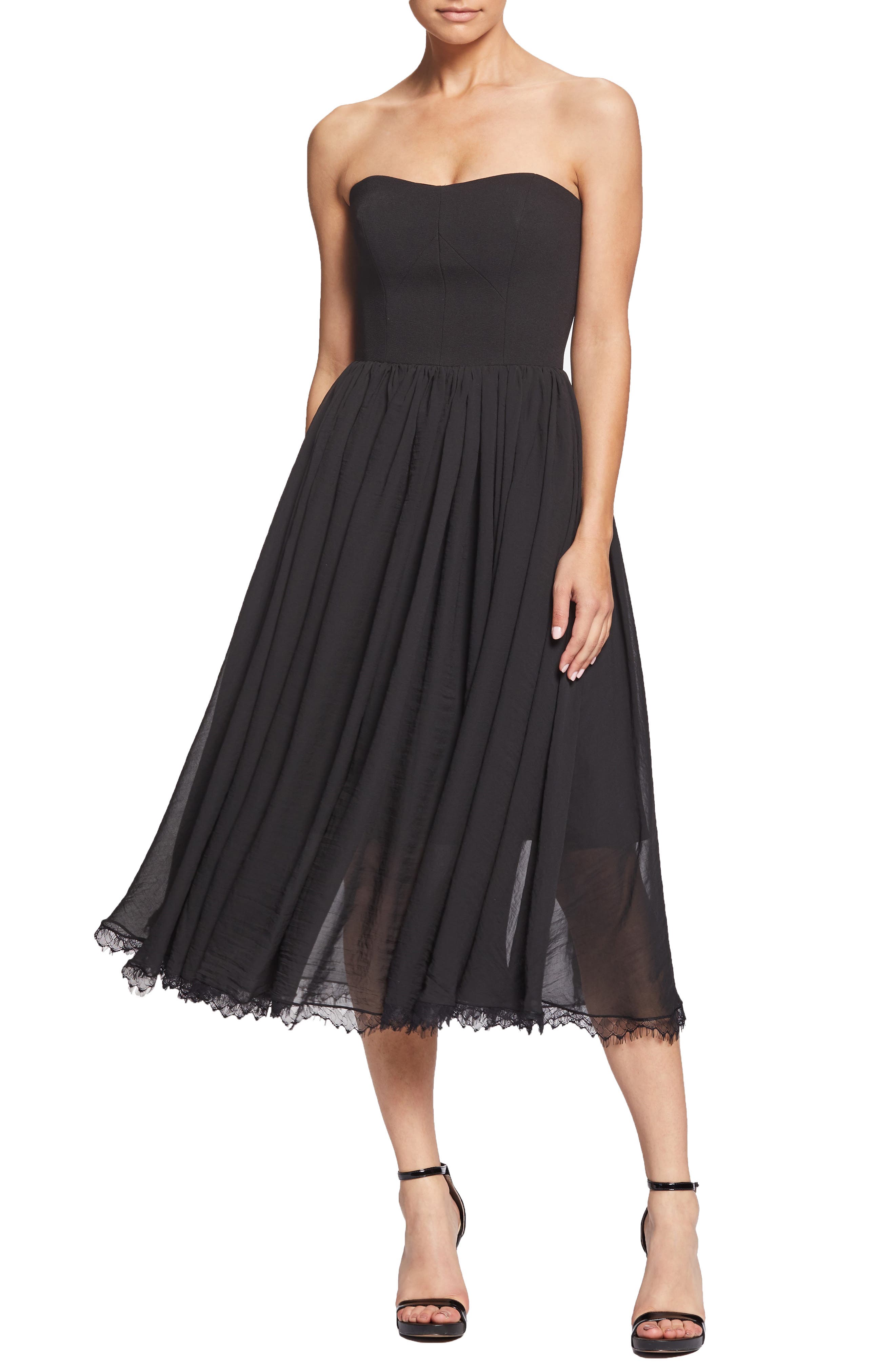Dress The Population Willow Strapless Crepe Chiffon Cocktail Dress, Black