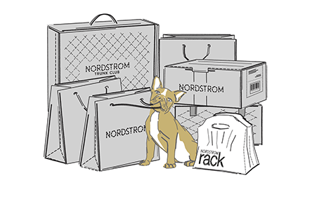 Stack of Nordstrom boxes and bags.