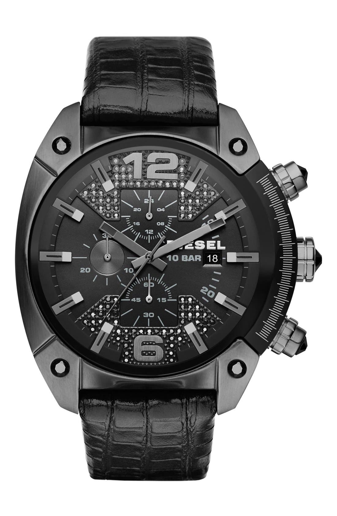 DIESEL® Chronograph Leather Strap Watch, 49mm x 54mm Nordstrom