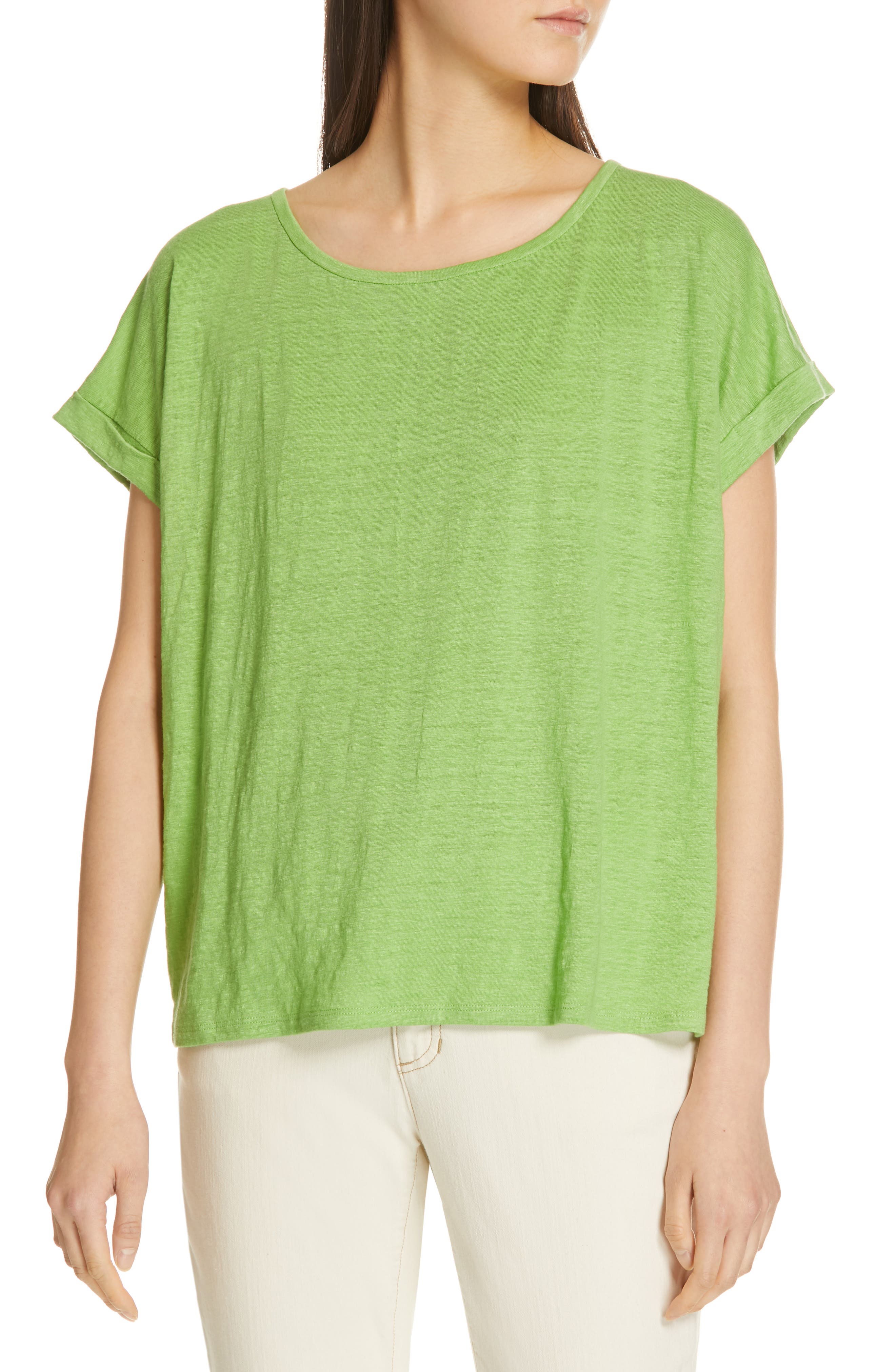 Eileen Fisher Organic Linen Boxy Tee, Green