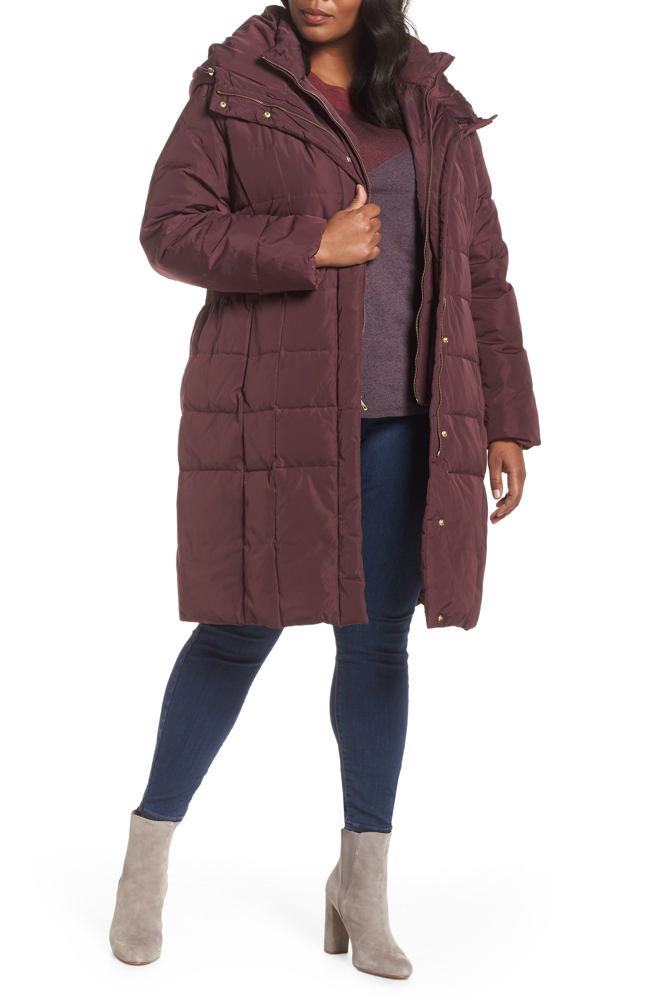 Plus Size Cole Haan Signature Bib Inset Coat, Red