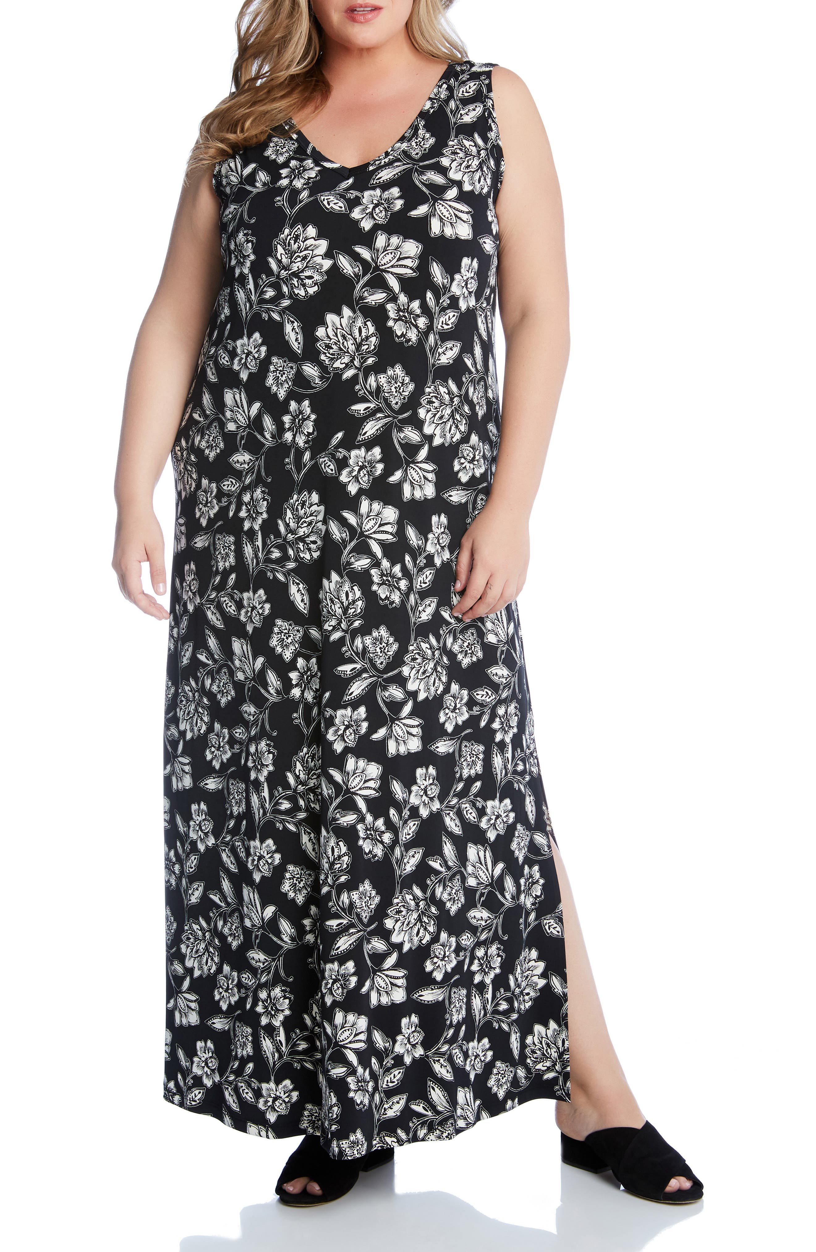 Plus Size Karen Kane Floral V-Neck Maxi Dress, Black