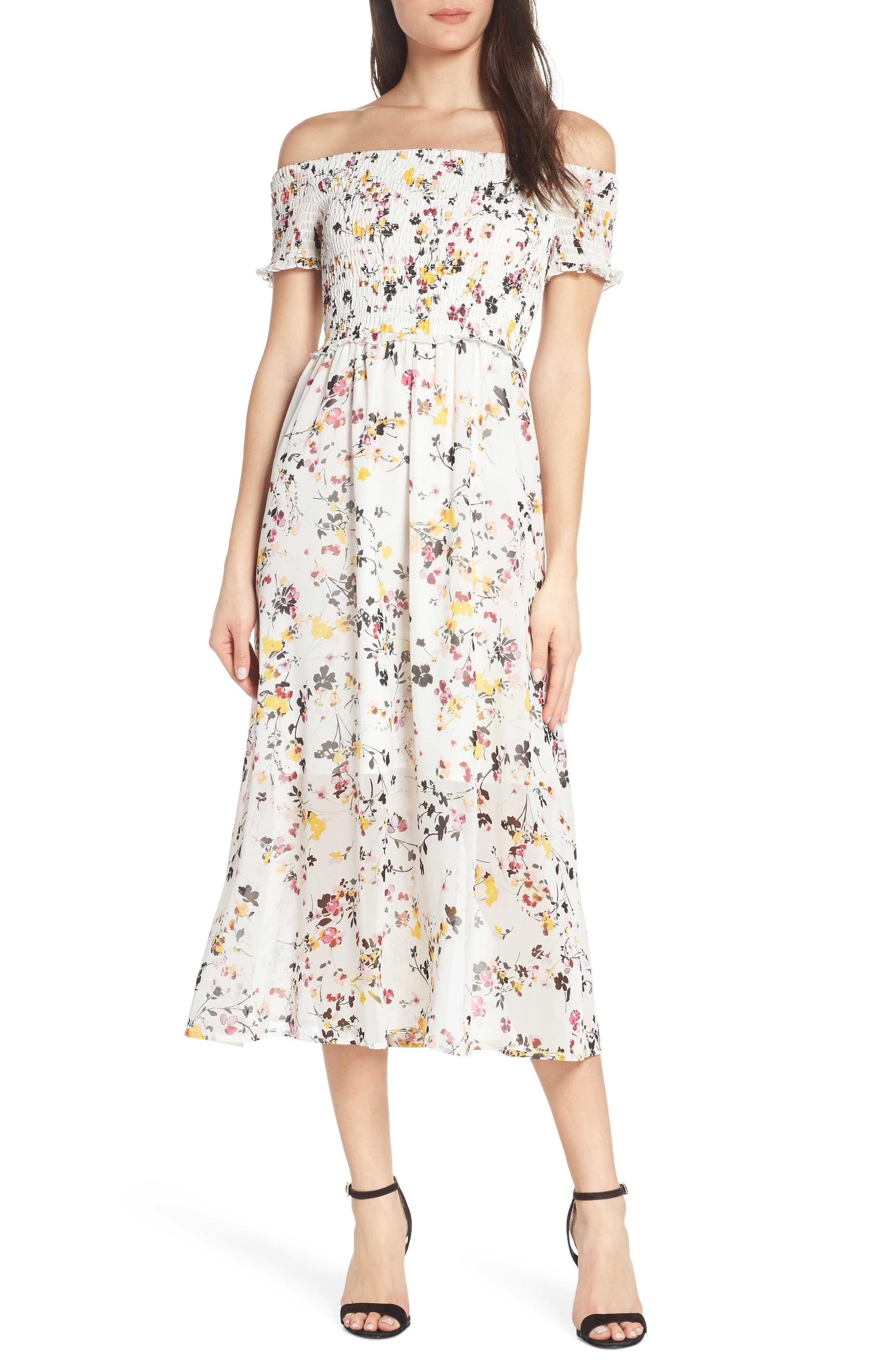 Sam Edelman Floral Off The Shoulder Midi Dress, White
