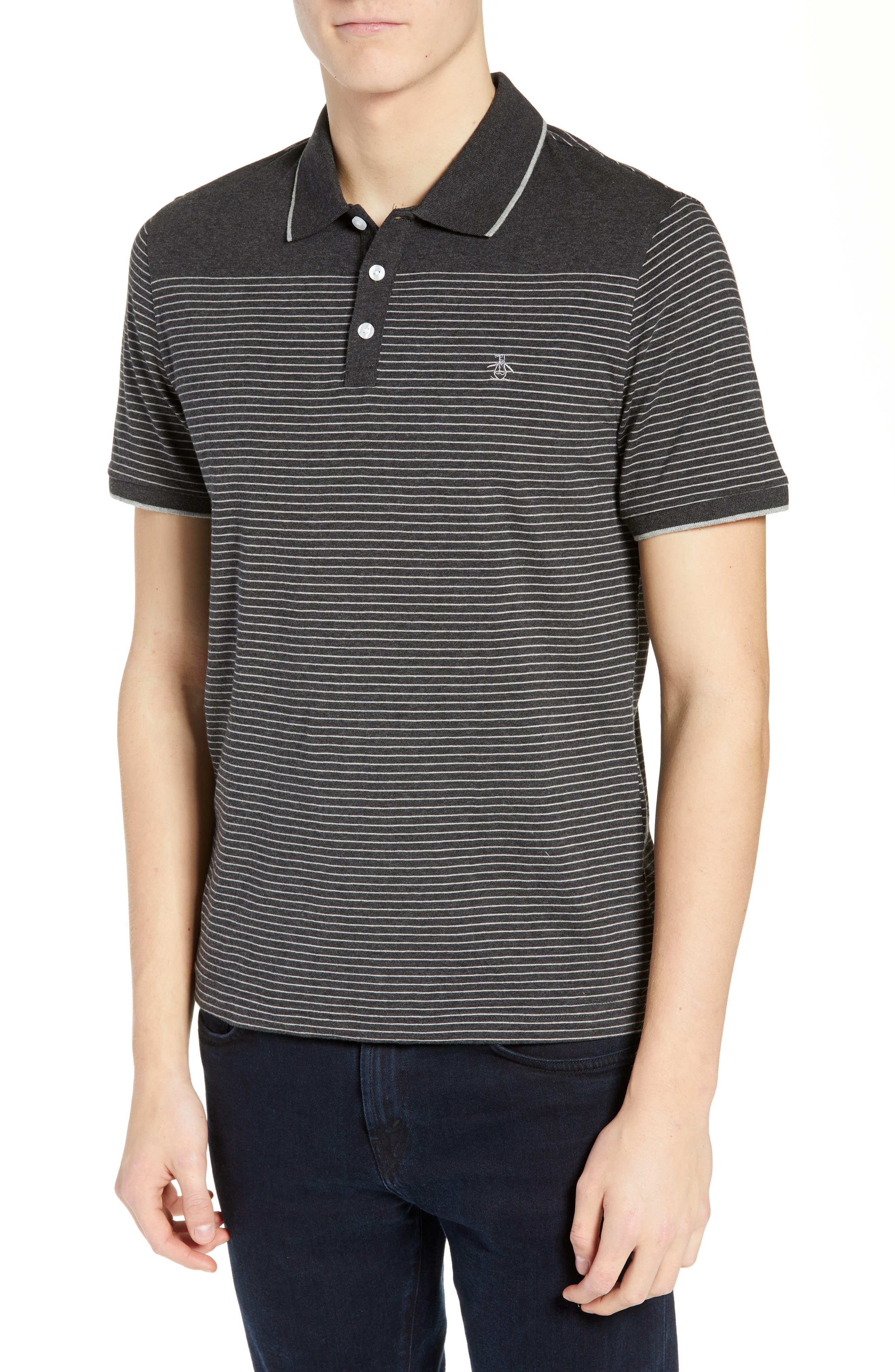 Original Penguin Tipped Feeder Stripe Polo, Grey