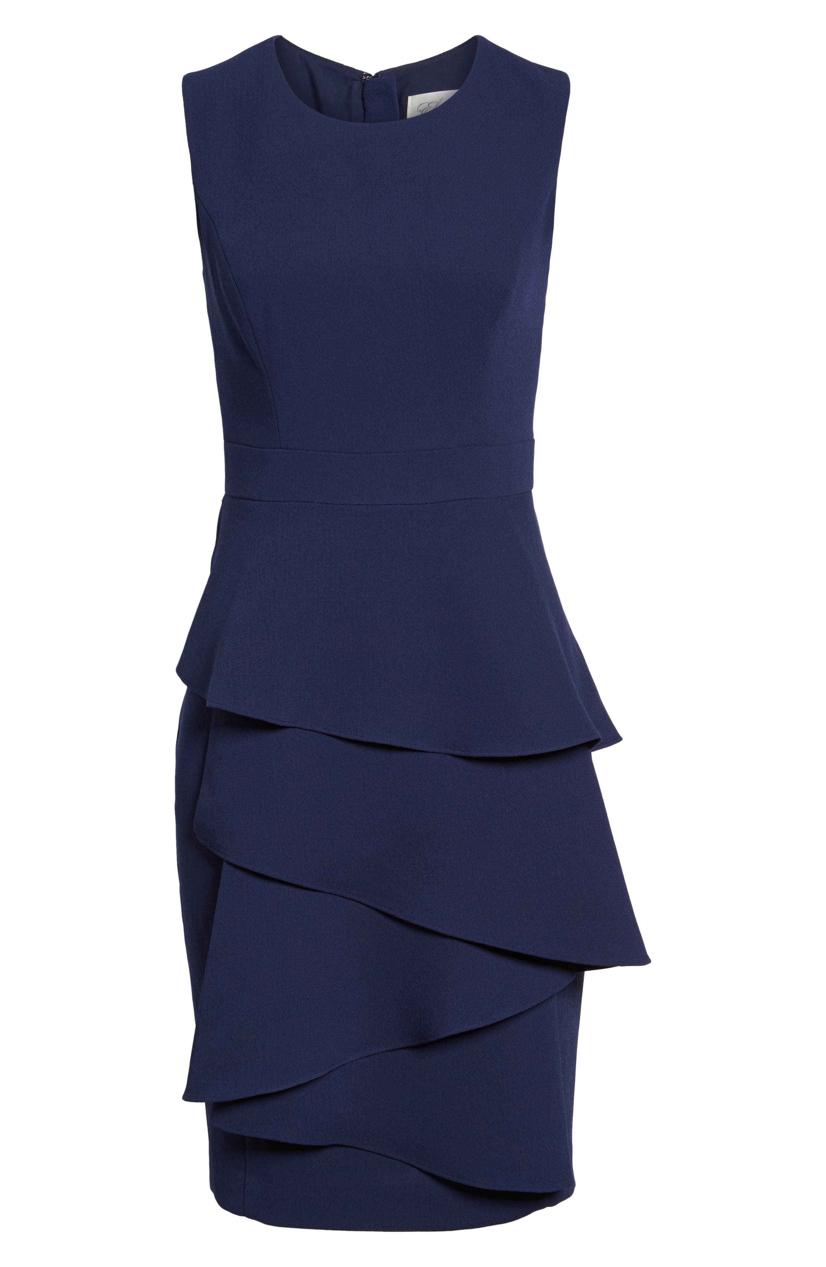 Eliza J Ella Ruffle Cascade Crepe Sheath Dress
