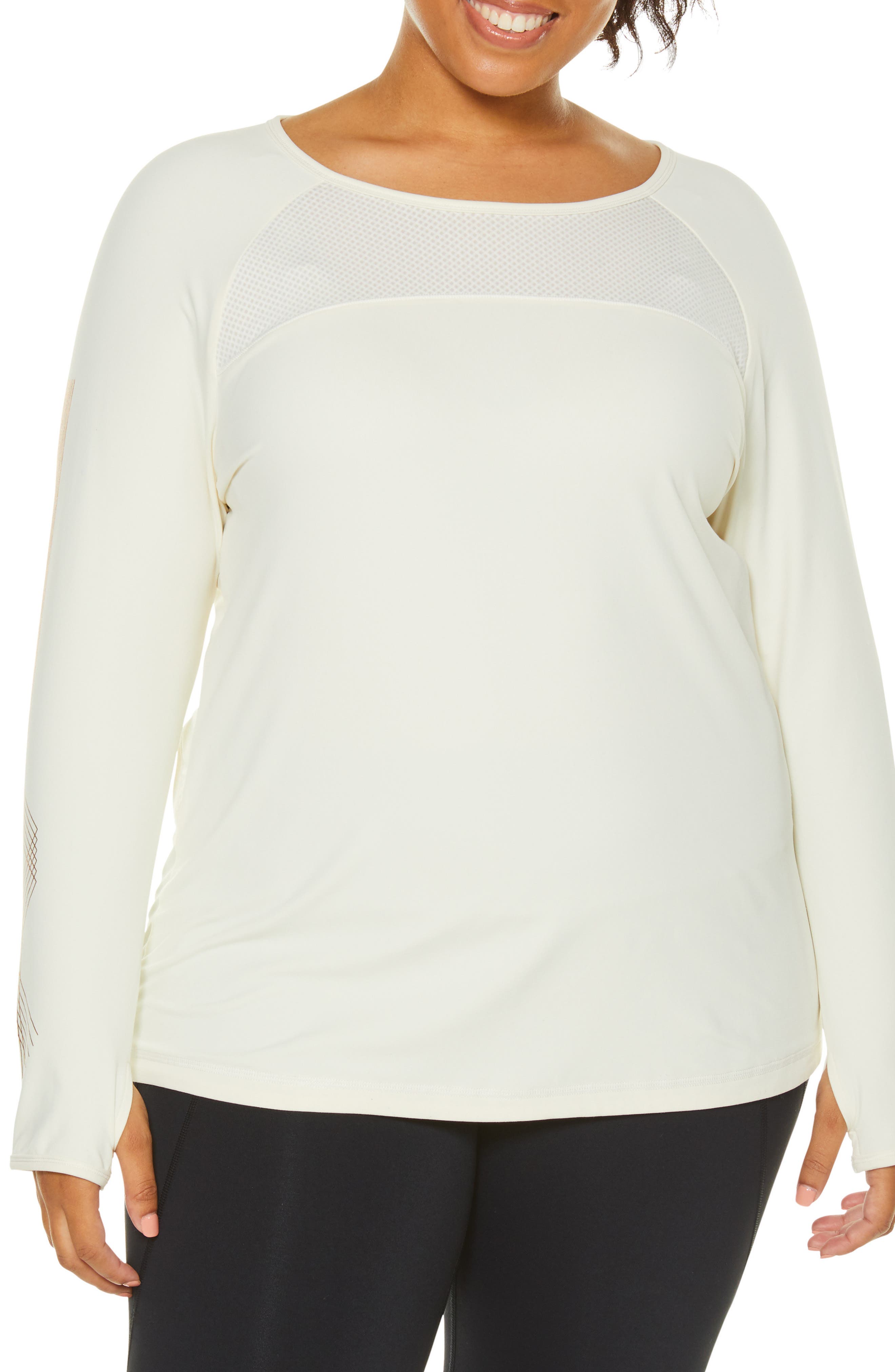 Plus Size Shape Activewear Integral Long Sleeve Tee, White
