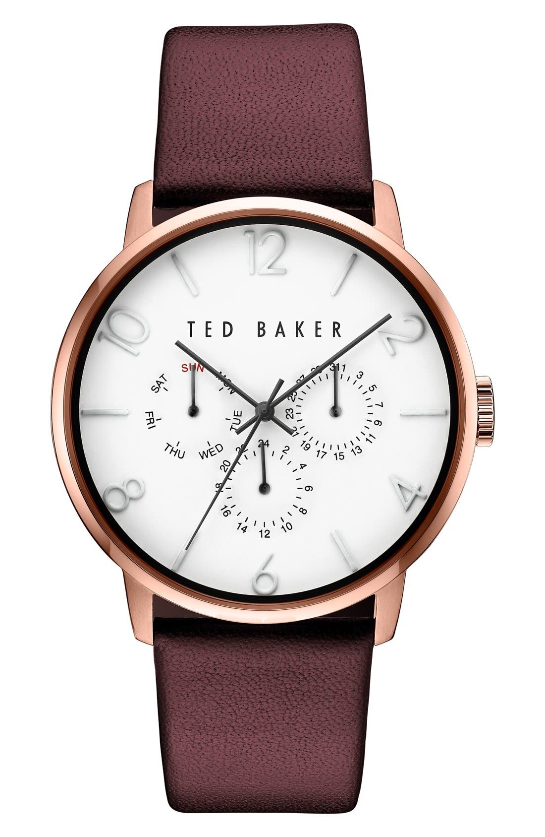 Ted Baker London Multifunction Leather Strap Watch, 42Mm