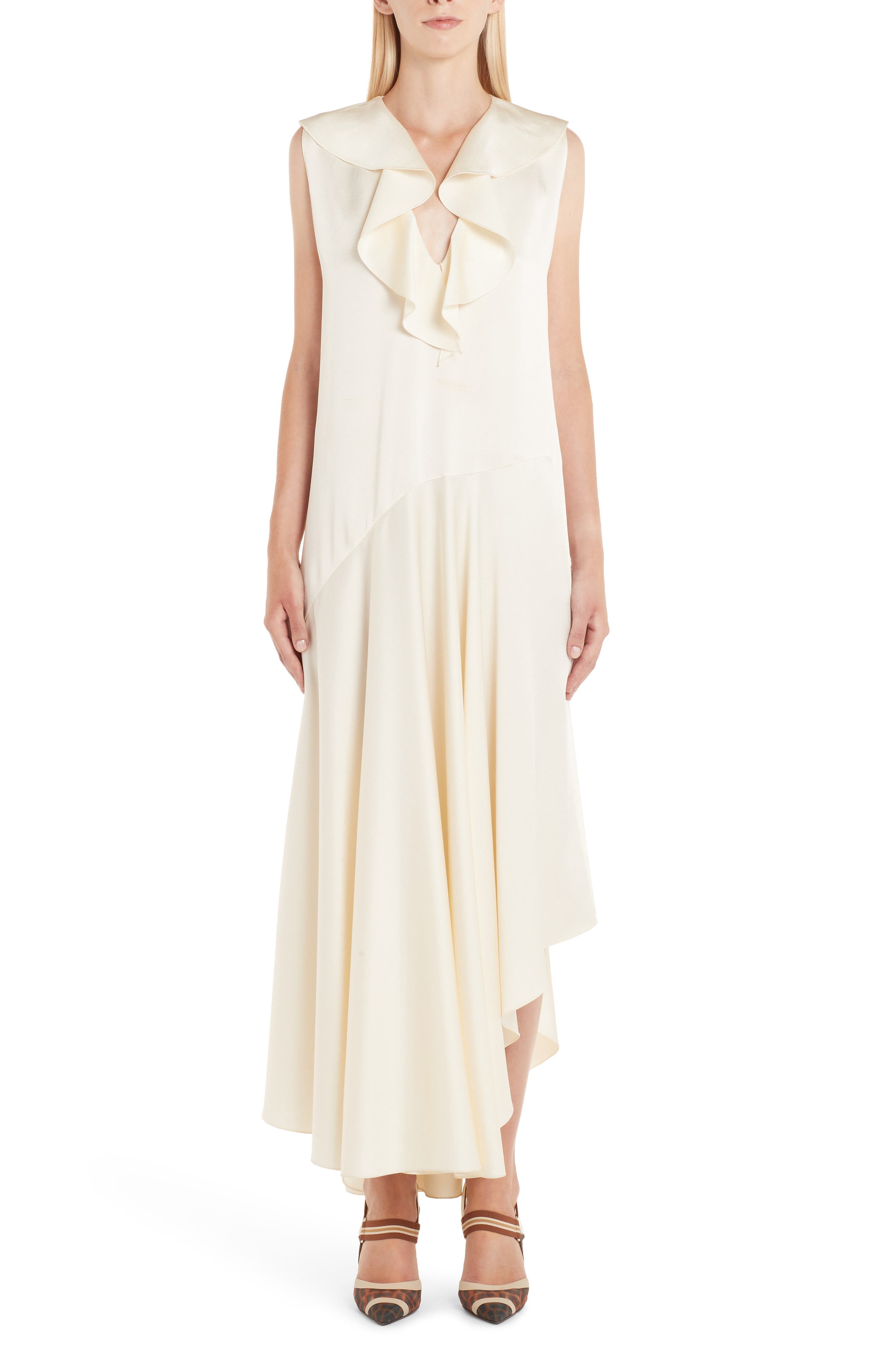 Fendi Ruffle Satin Dress, US / 44 IT - White