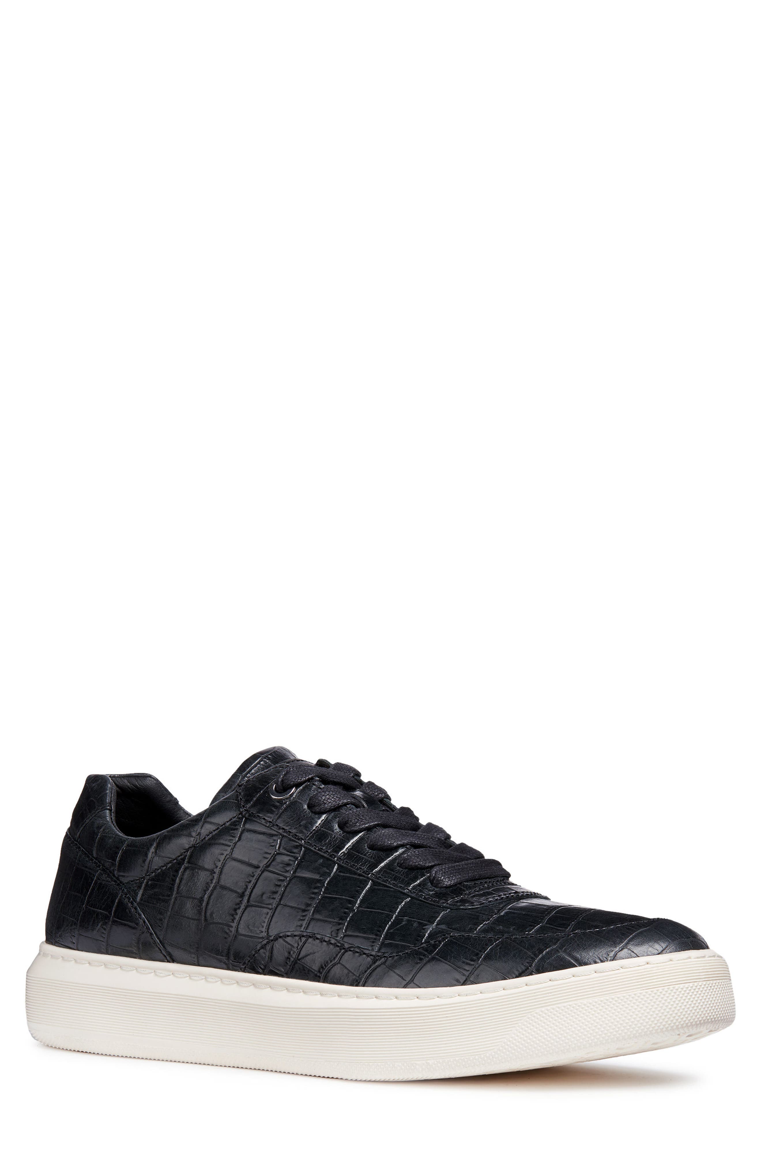 Geox Deiven 8 Croc Textured Low Top Sneaker, Black