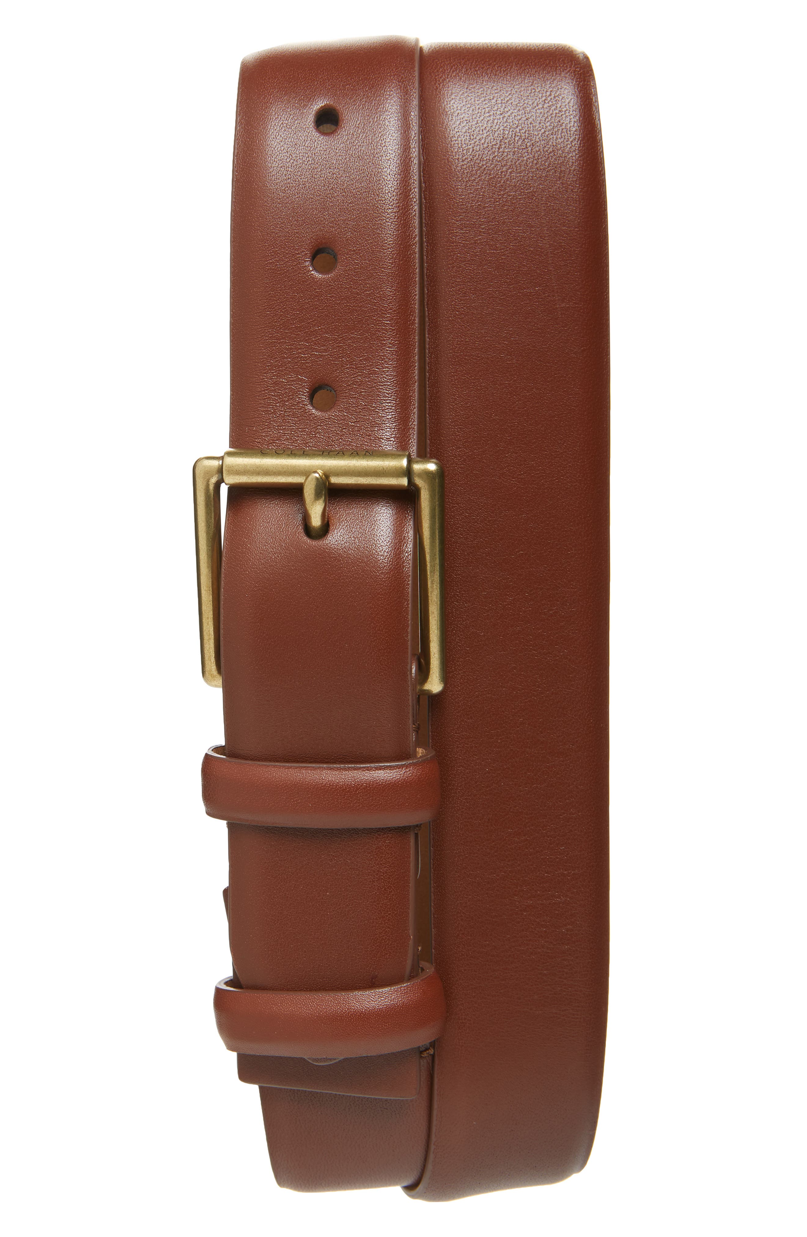 Cole Haan Leather Belt, British Tan/ Brass Buckle