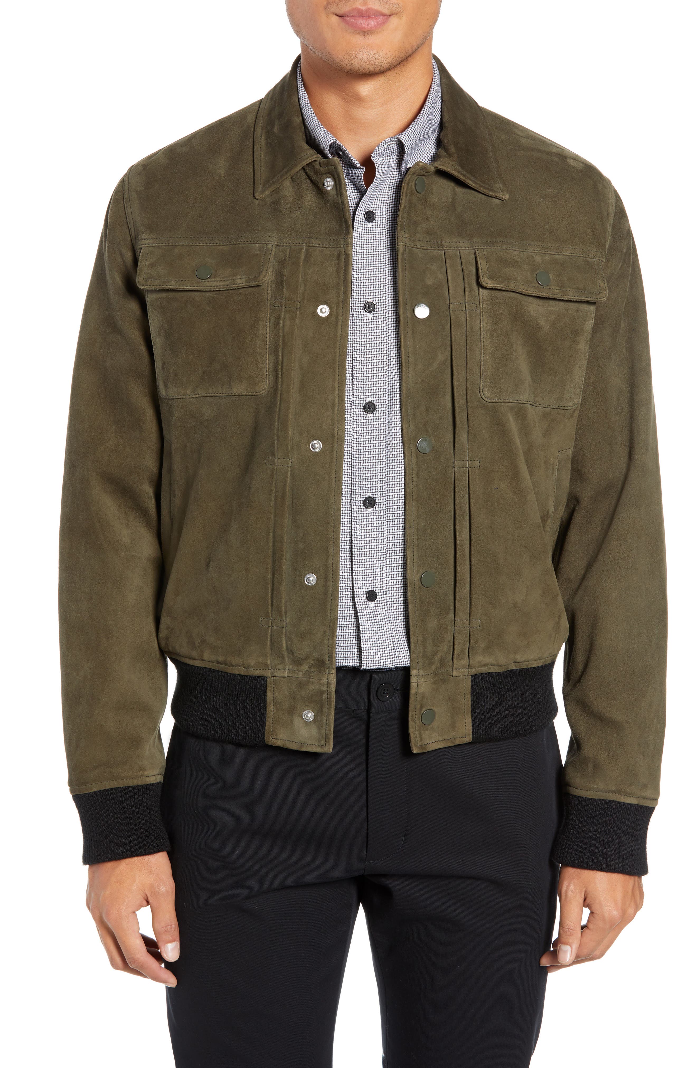 Club Monaco Suede Trucker Jacket, Green