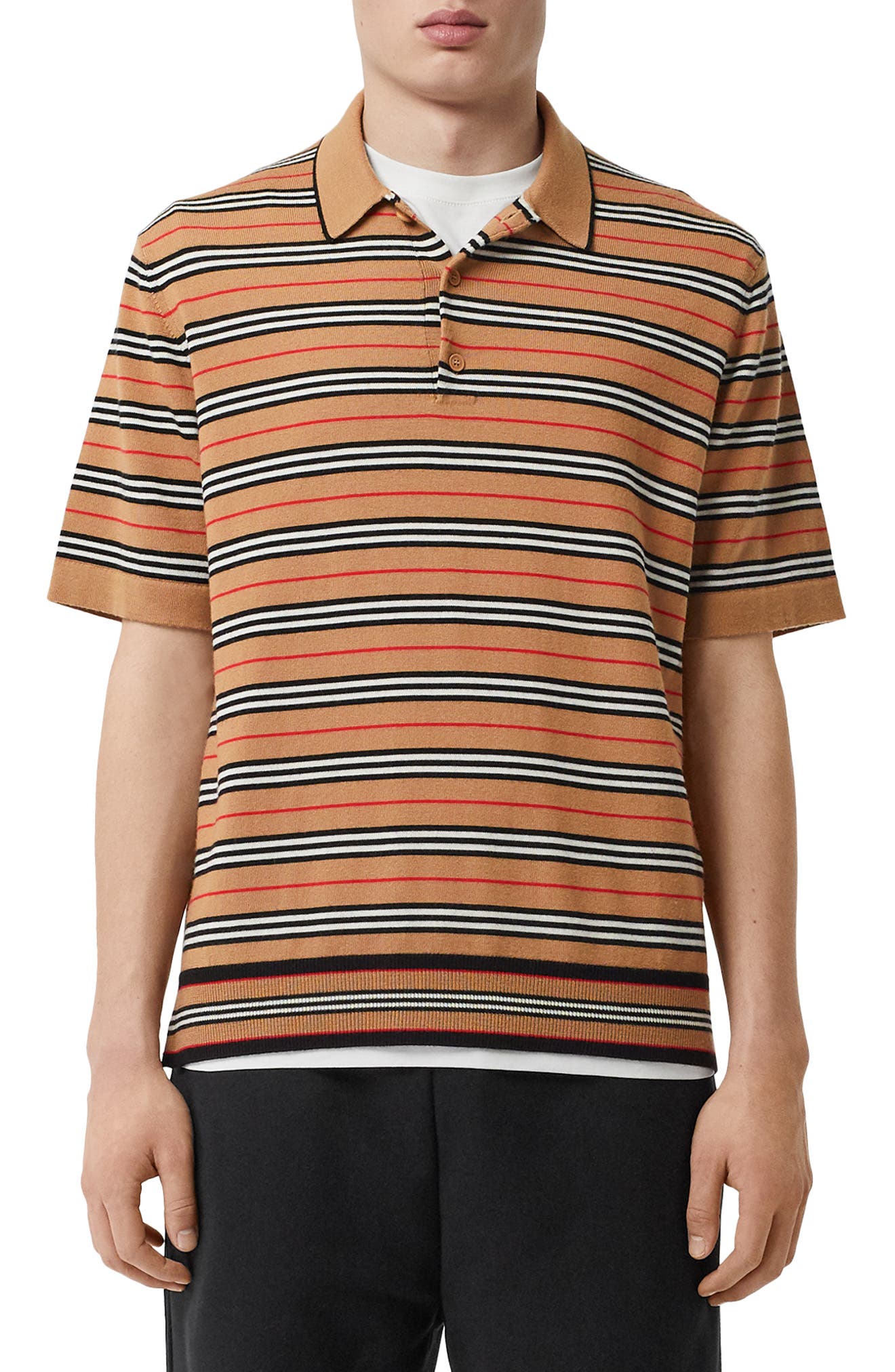 Burberry Beaford Merino Stripe Polo, Beige