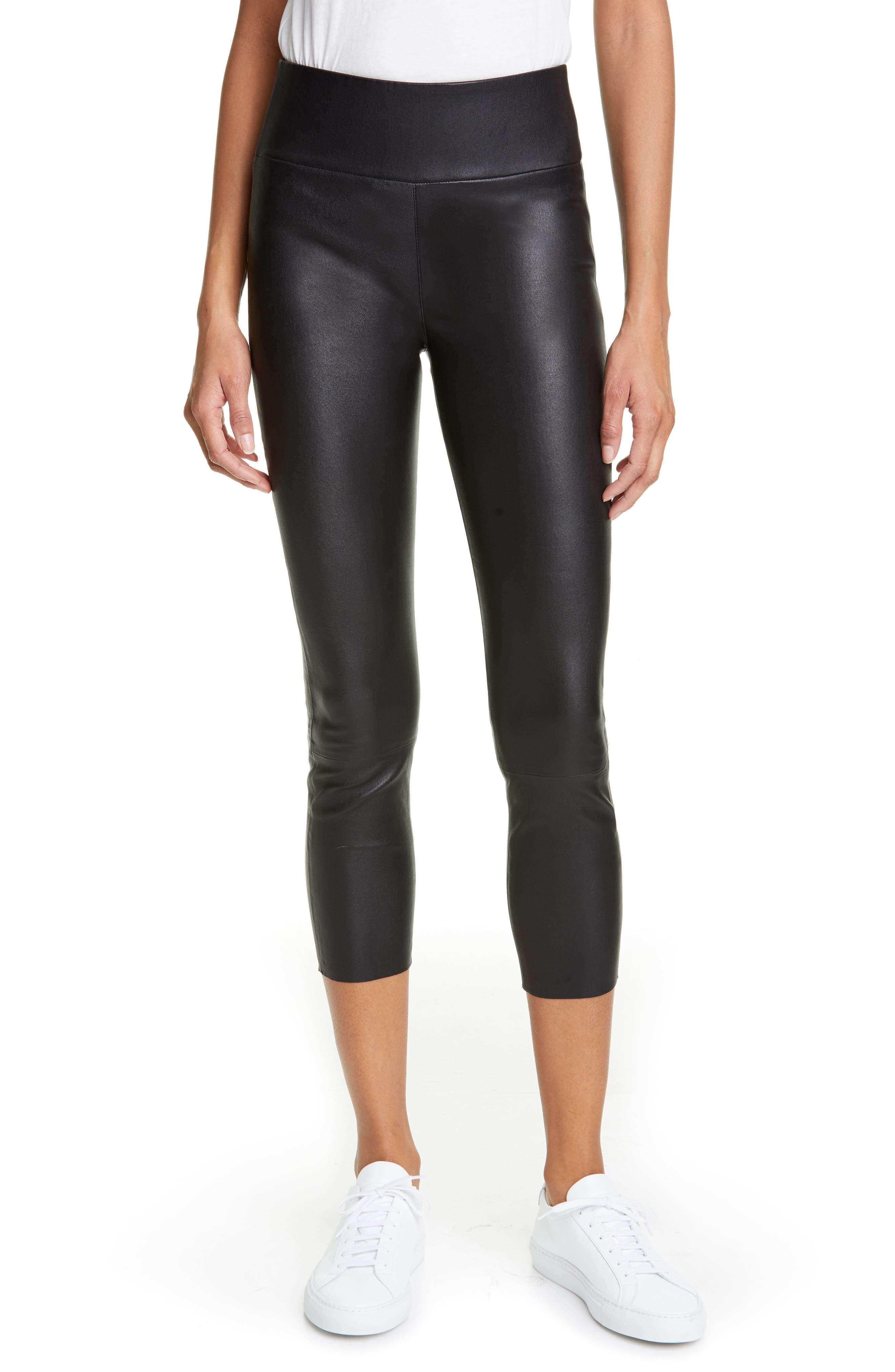 Sprwmn Leather Capri Leggings, Black