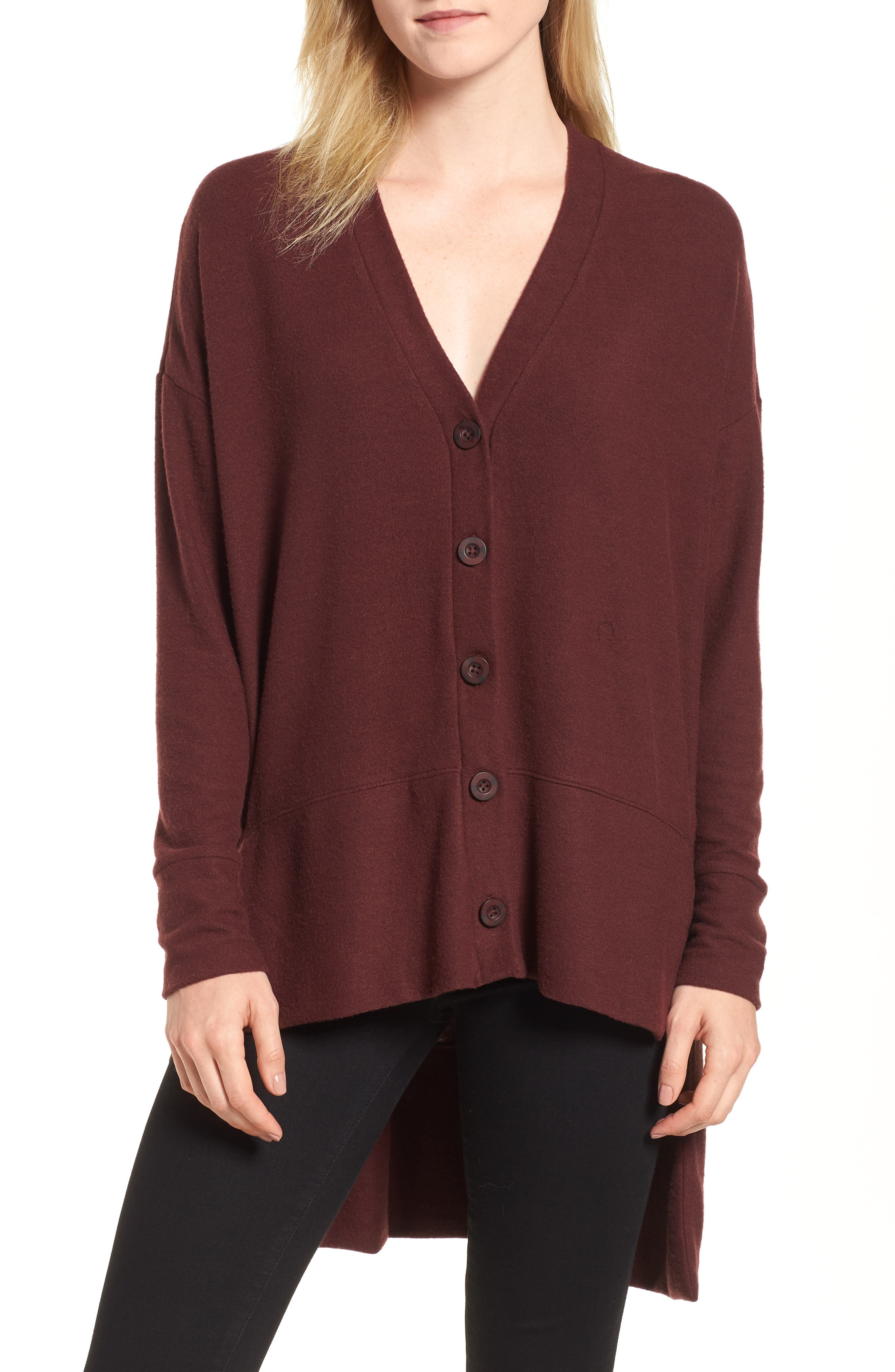 Petite Gibson High/low Easy Cardigan, Burgundy